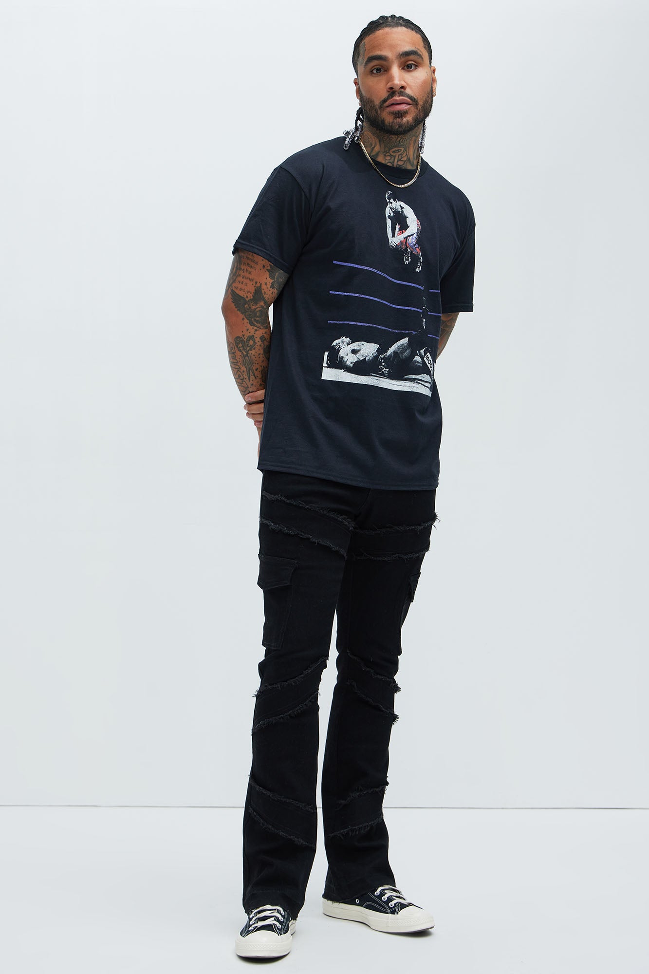 Simi Fray Cargo Stacked Skinny Flare Jeans - Black - Image 3