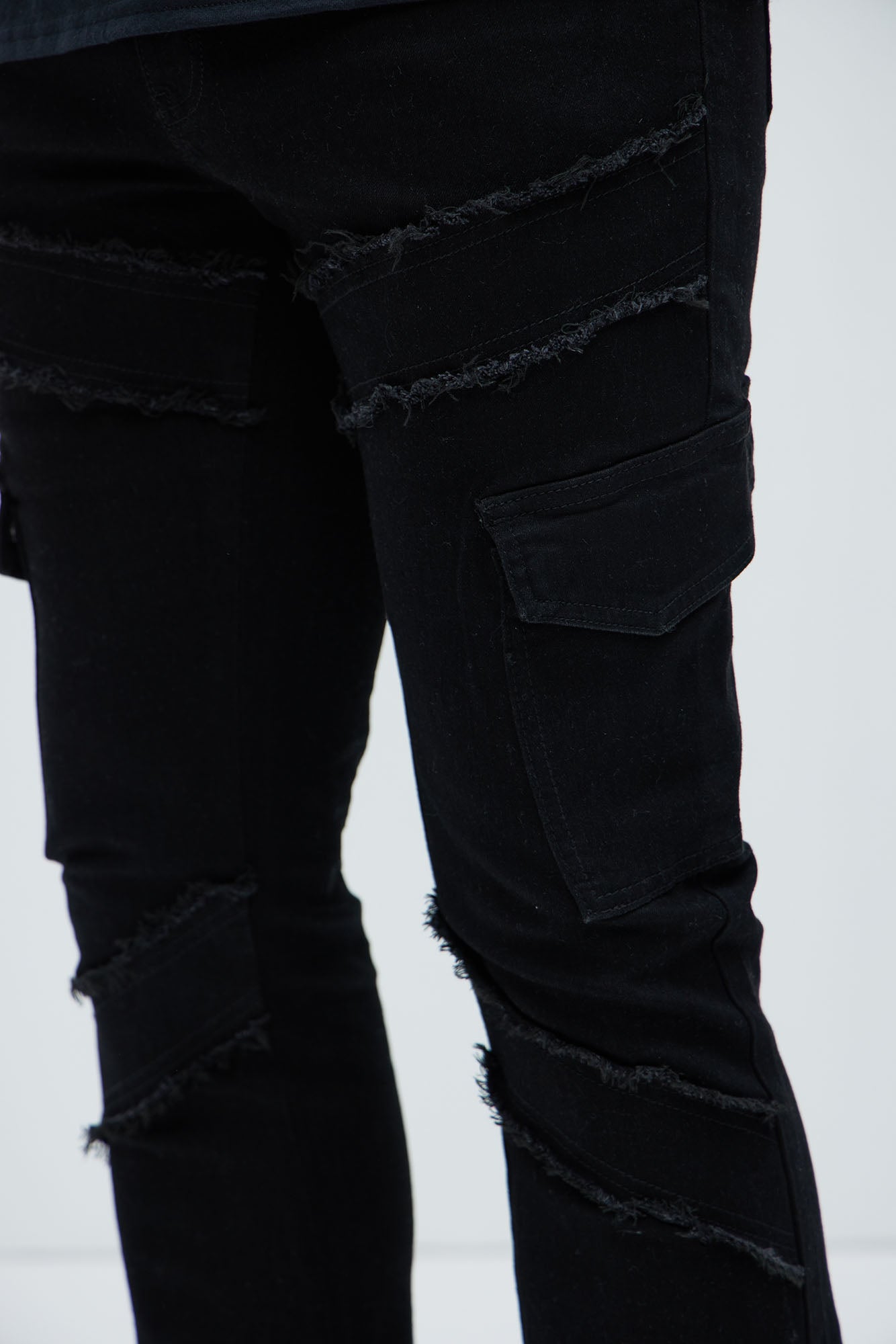 Simi Fray Cargo Stacked Skinny Flare Jeans - Black - Image 4