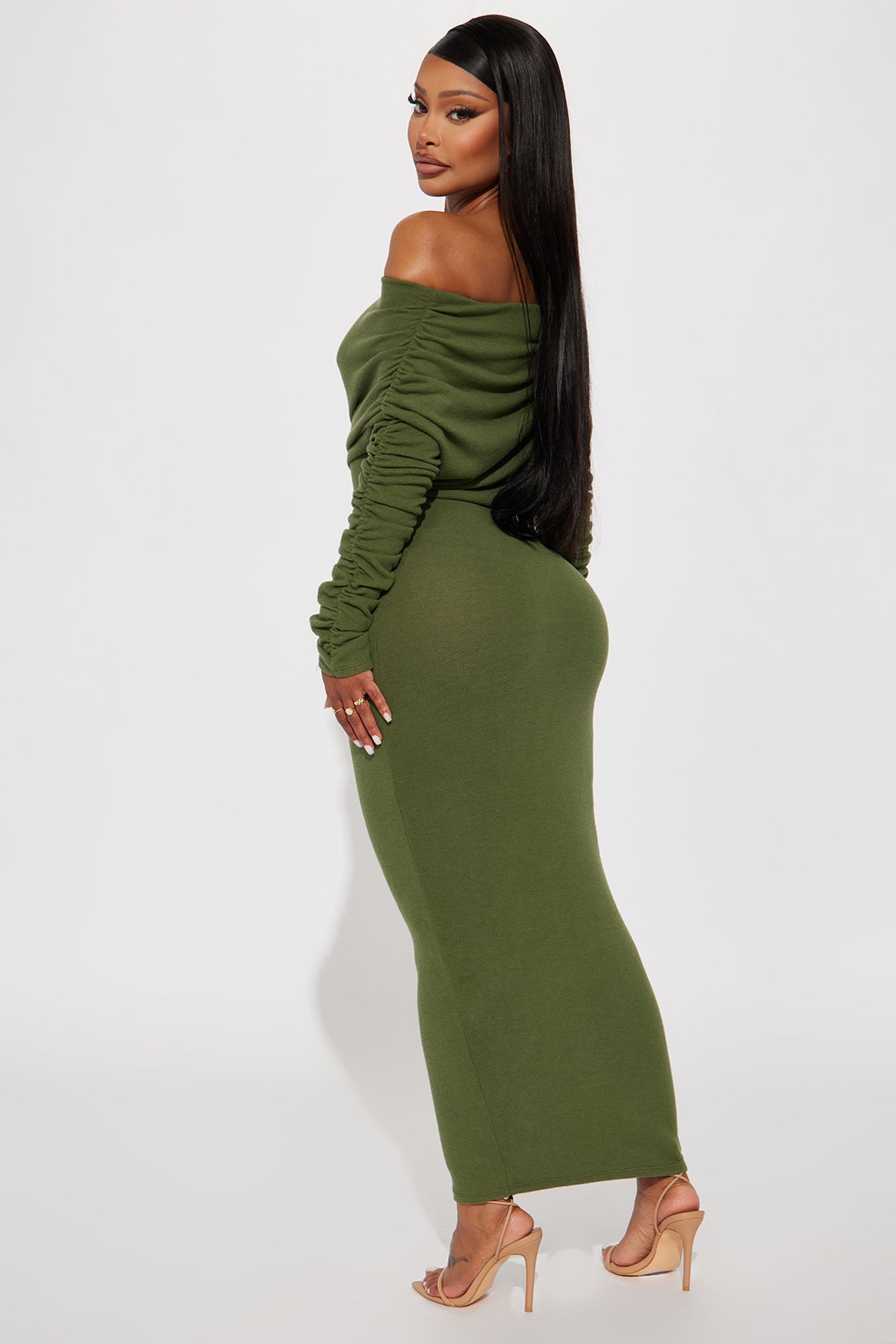 Yasmine Off Shoulder Sweater Maxi Dress - Green - Image 3