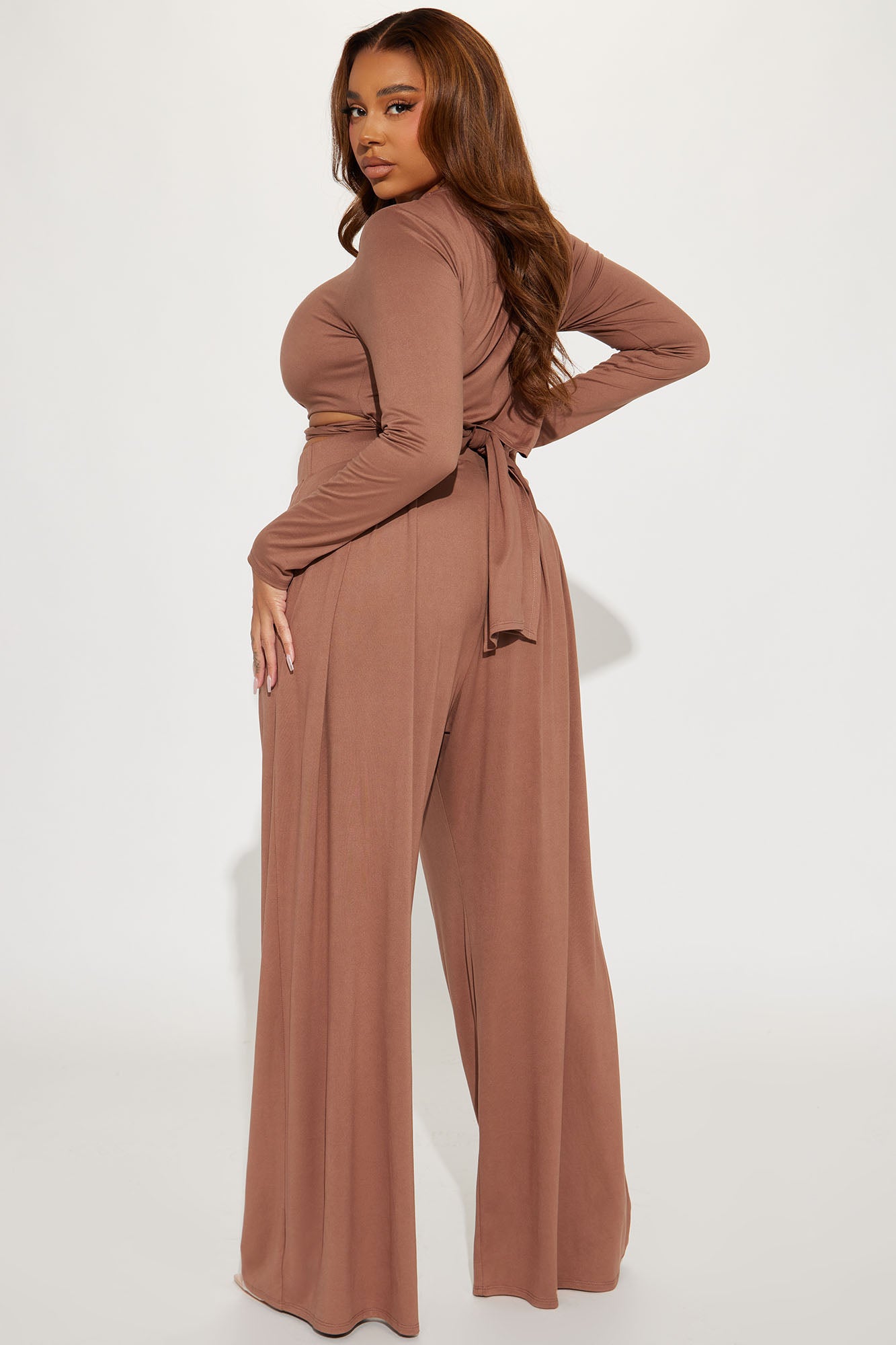 Casually Chic Long Sleeve Pant Set - Khaki - Image 6