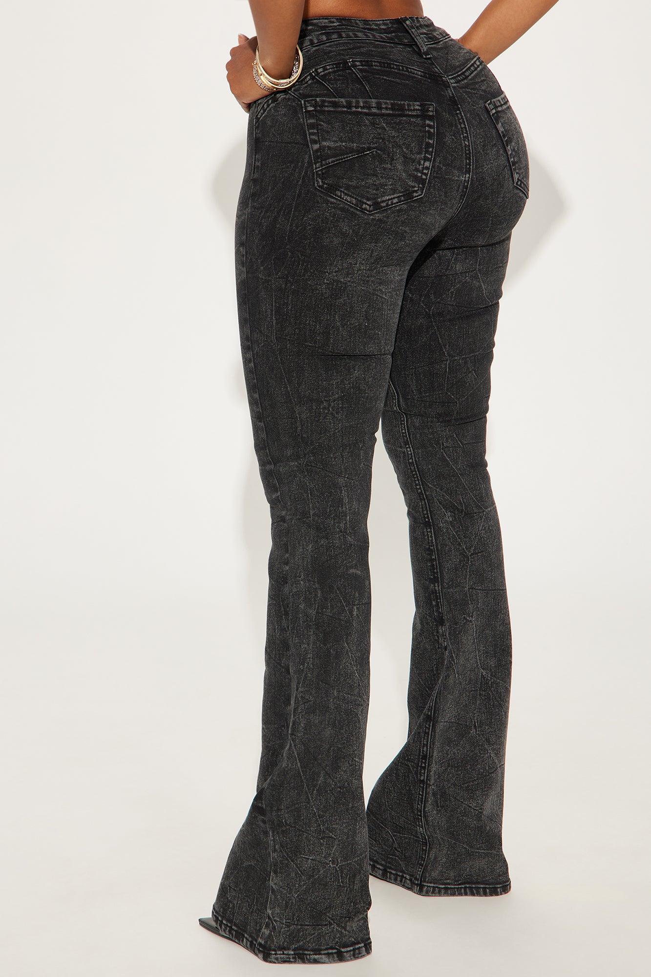 Audrey Booty Lifting Stretch Flare Jeans - Acid Wash Black - Image 3