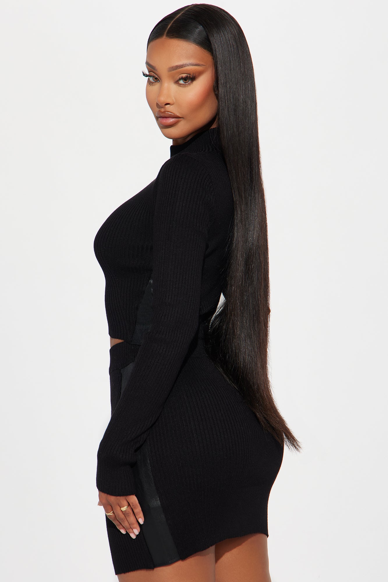 Fashion Baddie Sweater Skirt Set - Black - Image 3