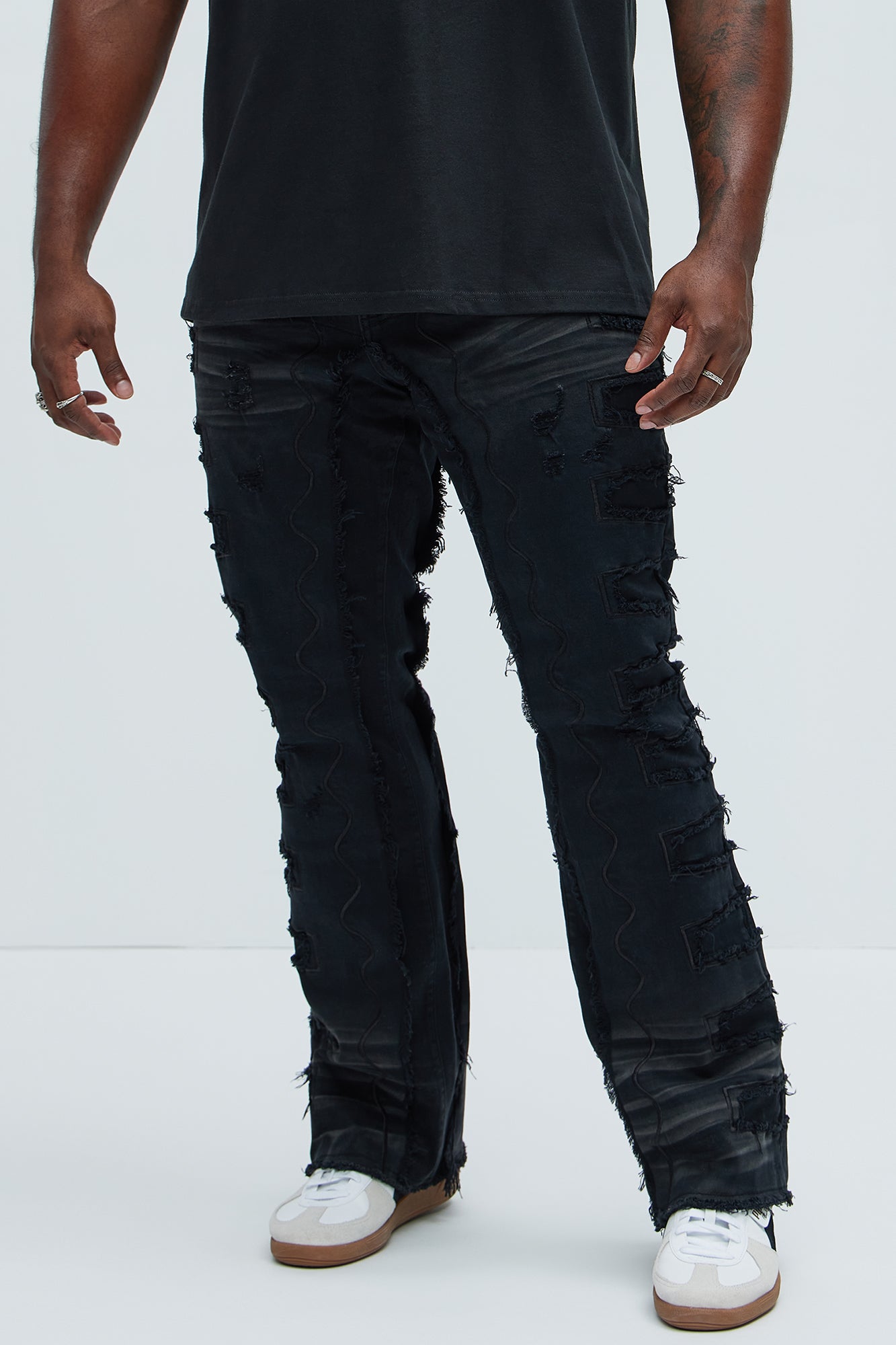 Back Up Fray Stacked Skinny Flare Jeans - Black - Image 6