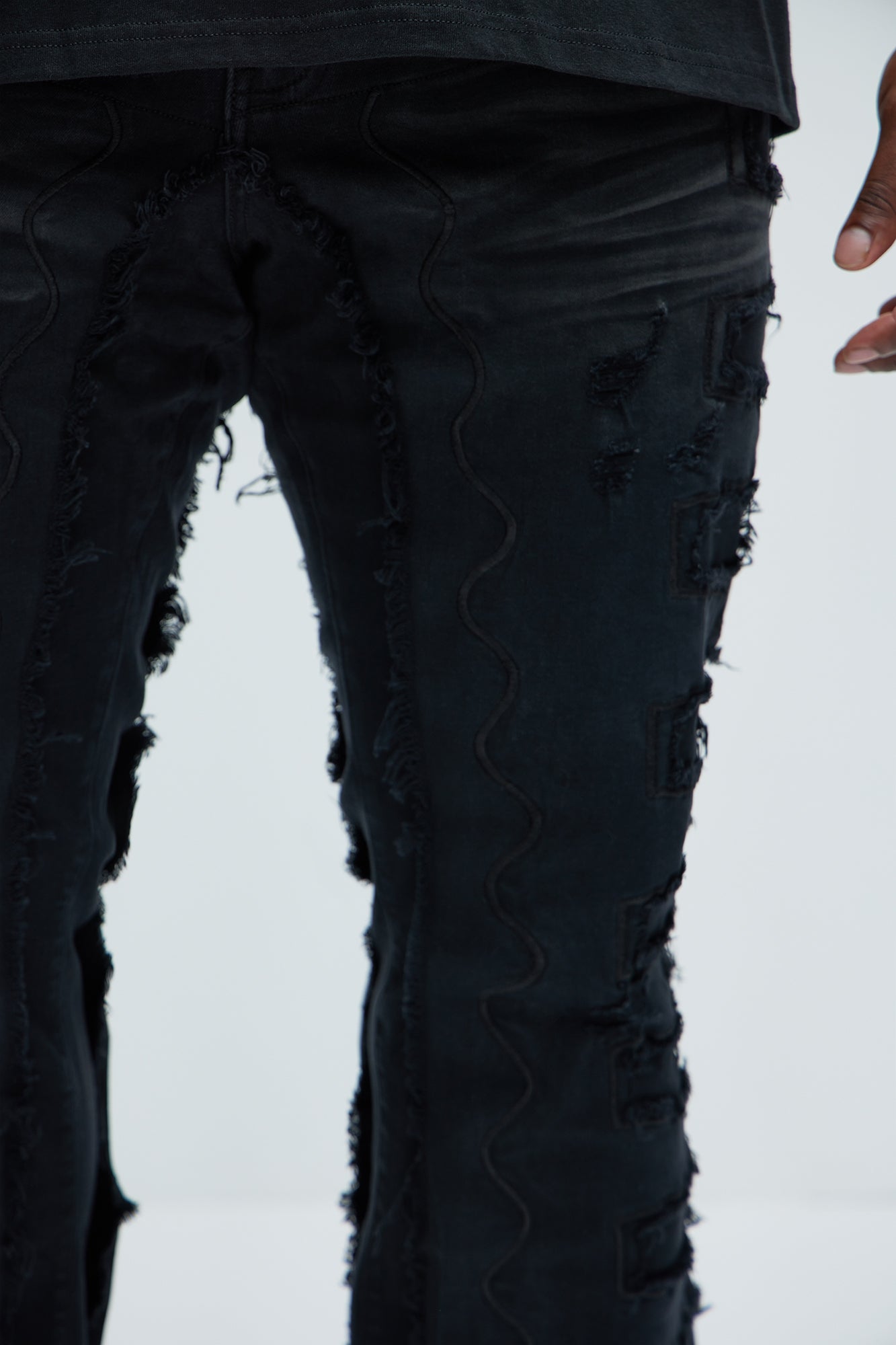 Back Up Fray Stacked Skinny Flare Jeans - Black - Image 8