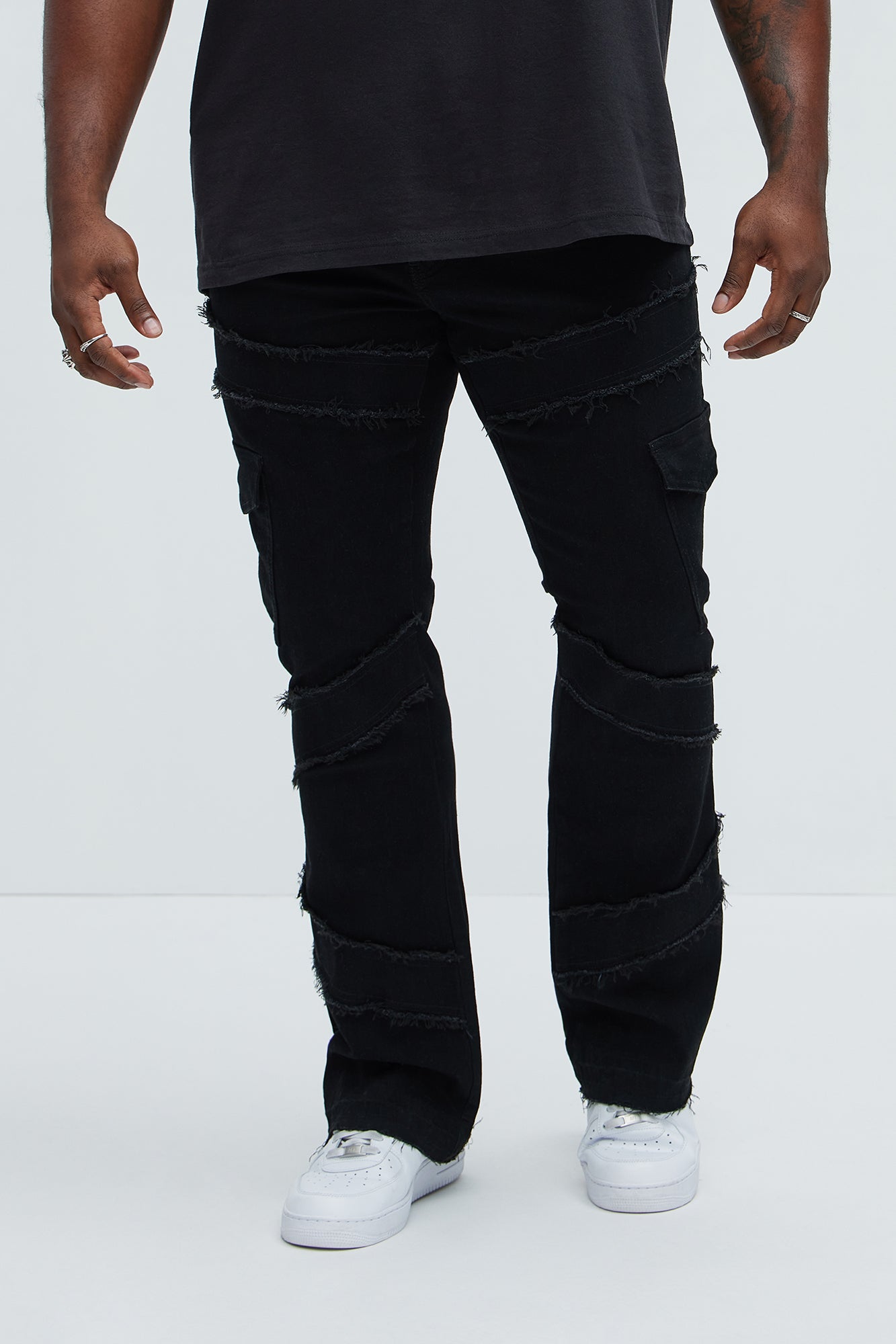 Simi Fray Cargo Stacked Skinny Flare Jeans - Black - Image 6