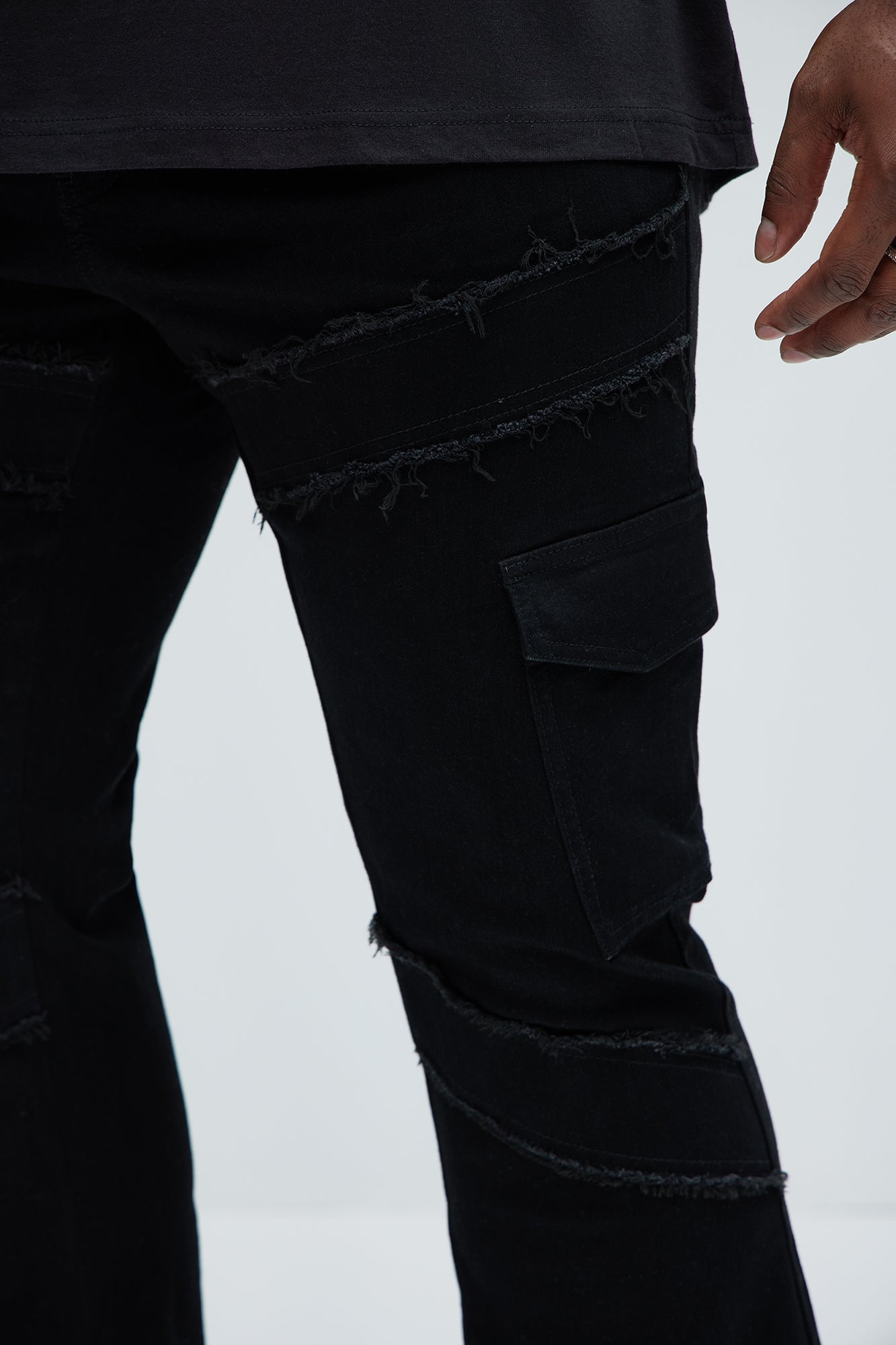 Simi Fray Cargo Stacked Skinny Flare Jeans - Black - Image 8