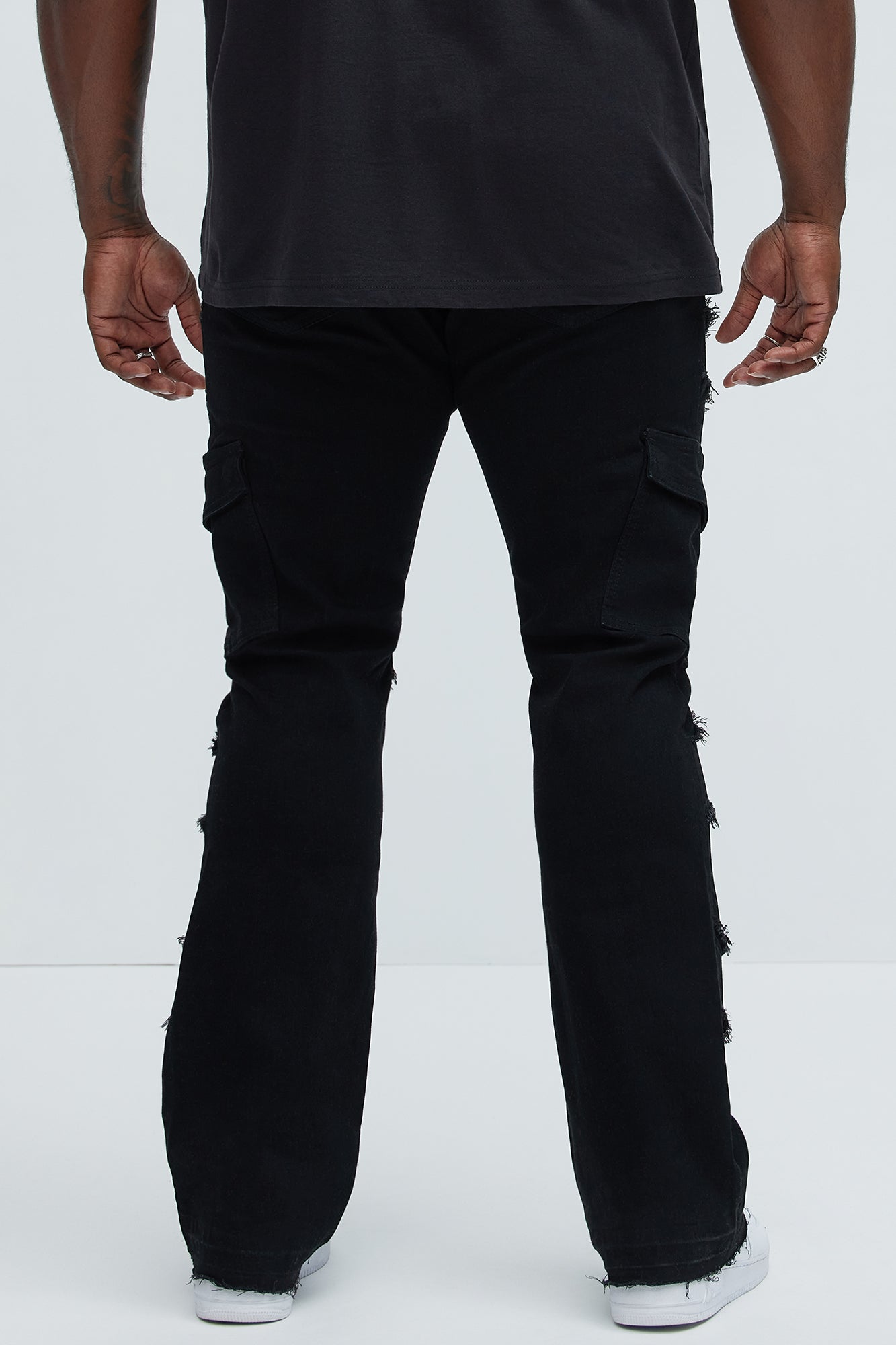 Simi Fray Cargo Stacked Skinny Flare Jeans - Black - Image 9