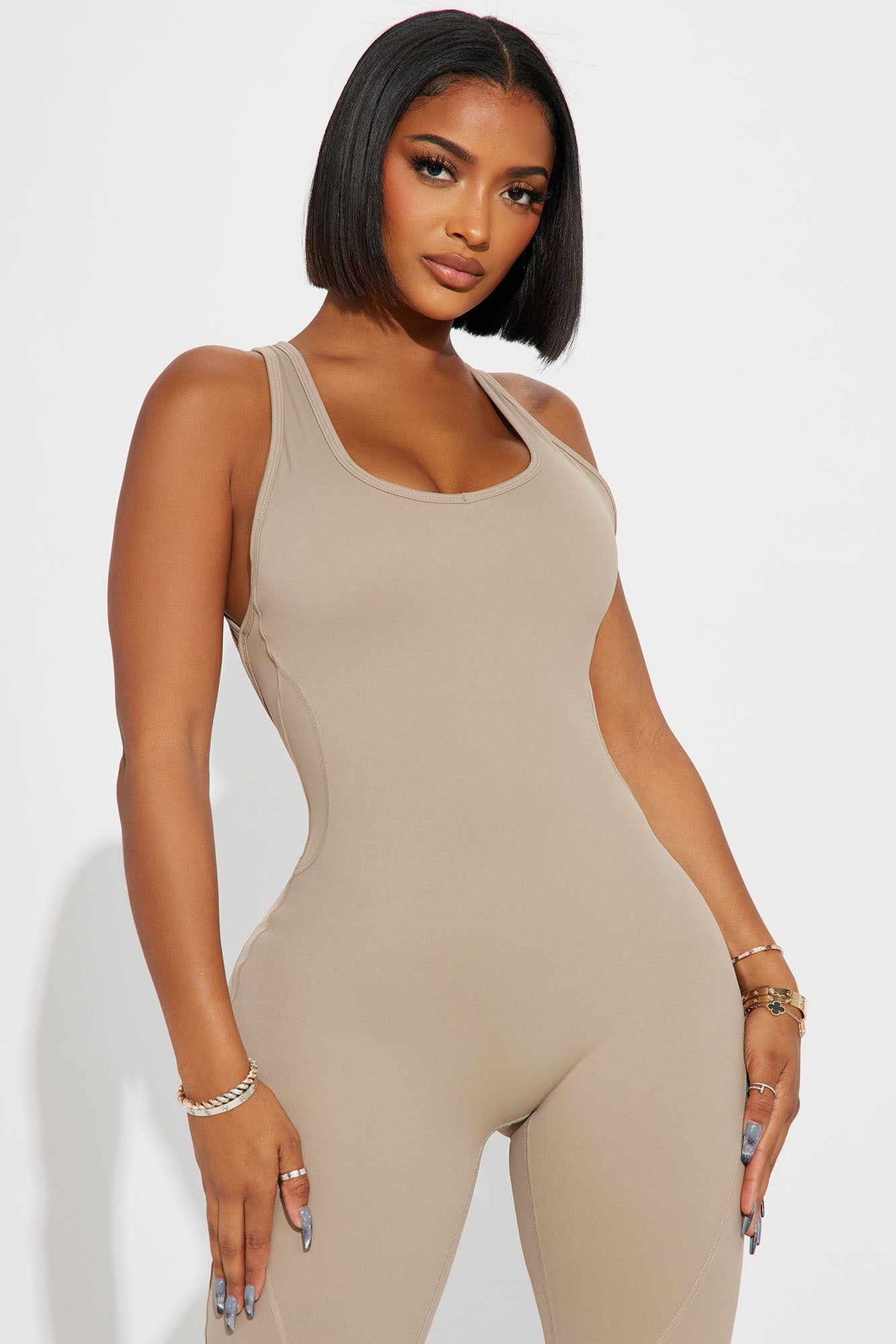 Let's Get It Active Jumpsuit - Taupe - Image 3