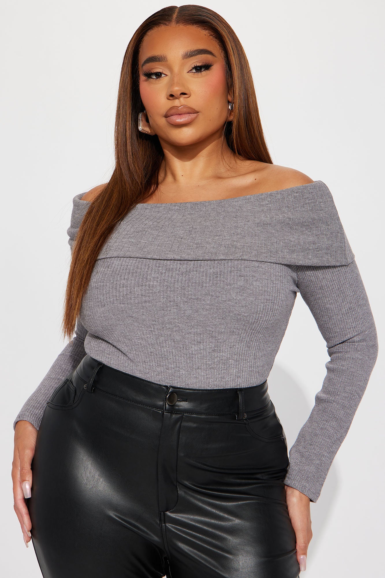 Sophia Heavy Rib Top - Grey - Image 4