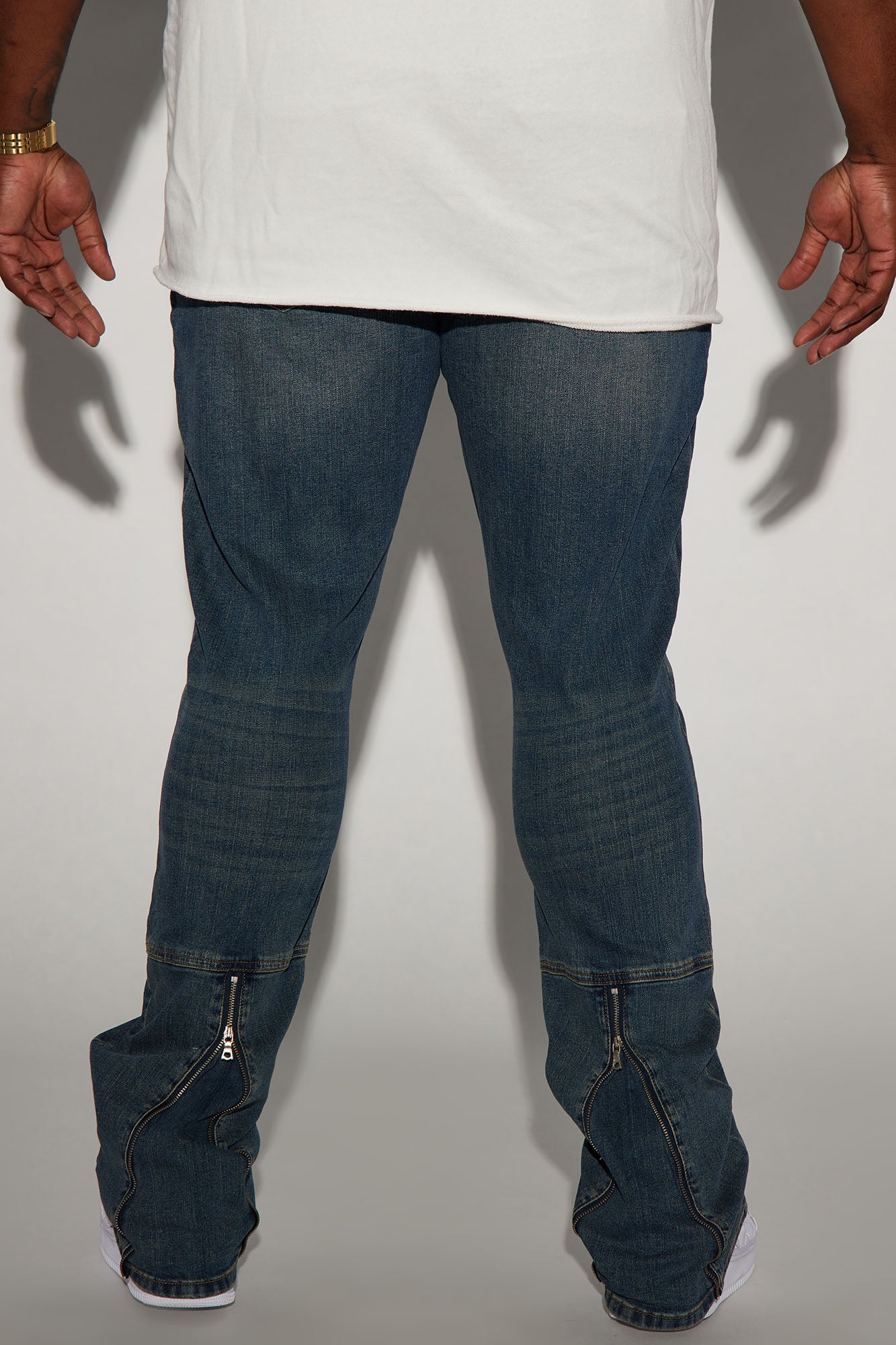 Drop Top Back Zip Stacked Skinny Jeans - Vintage Blue Wash - Image 8