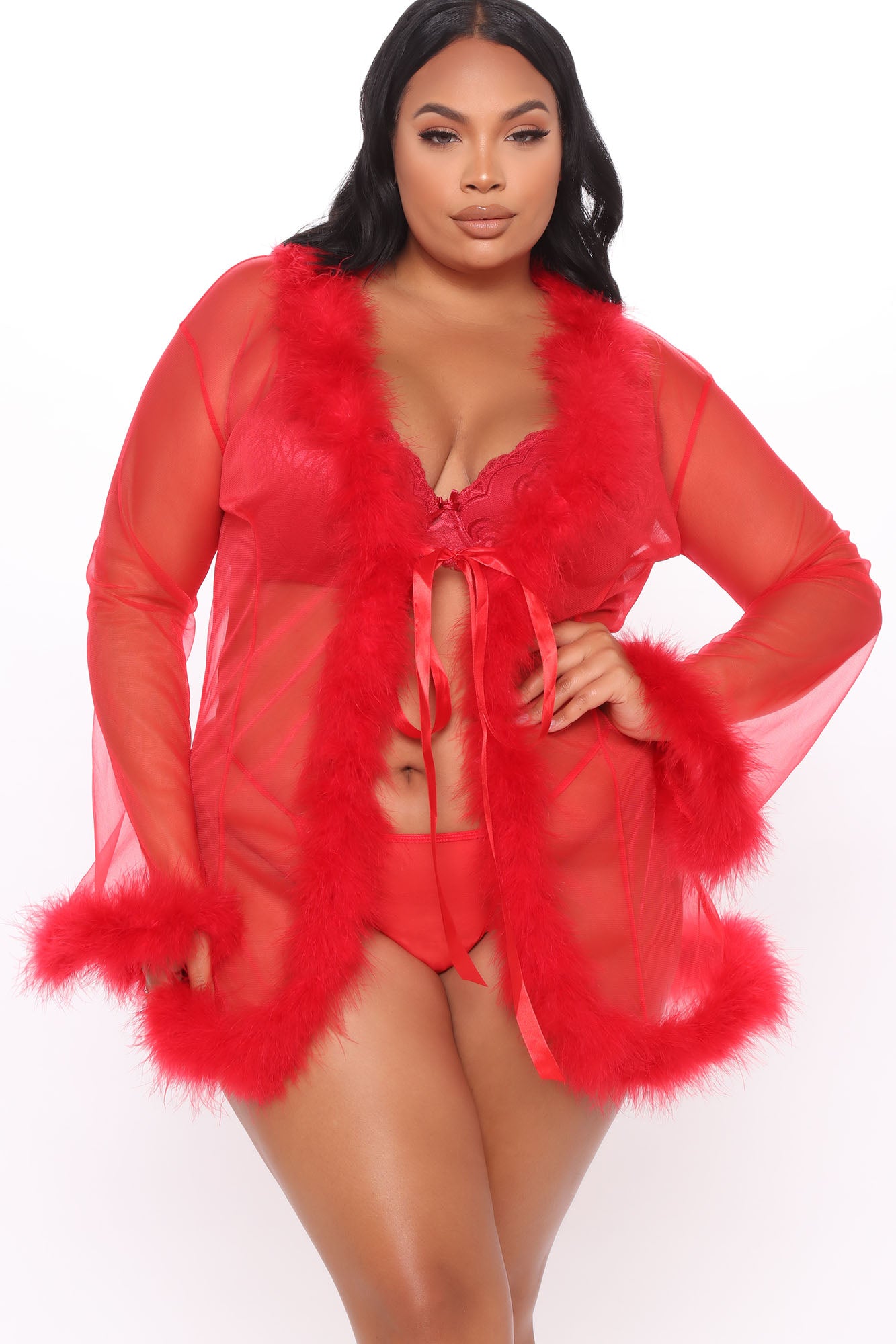 Softest Touch Fluff Mesh Robe - Red - Image 9