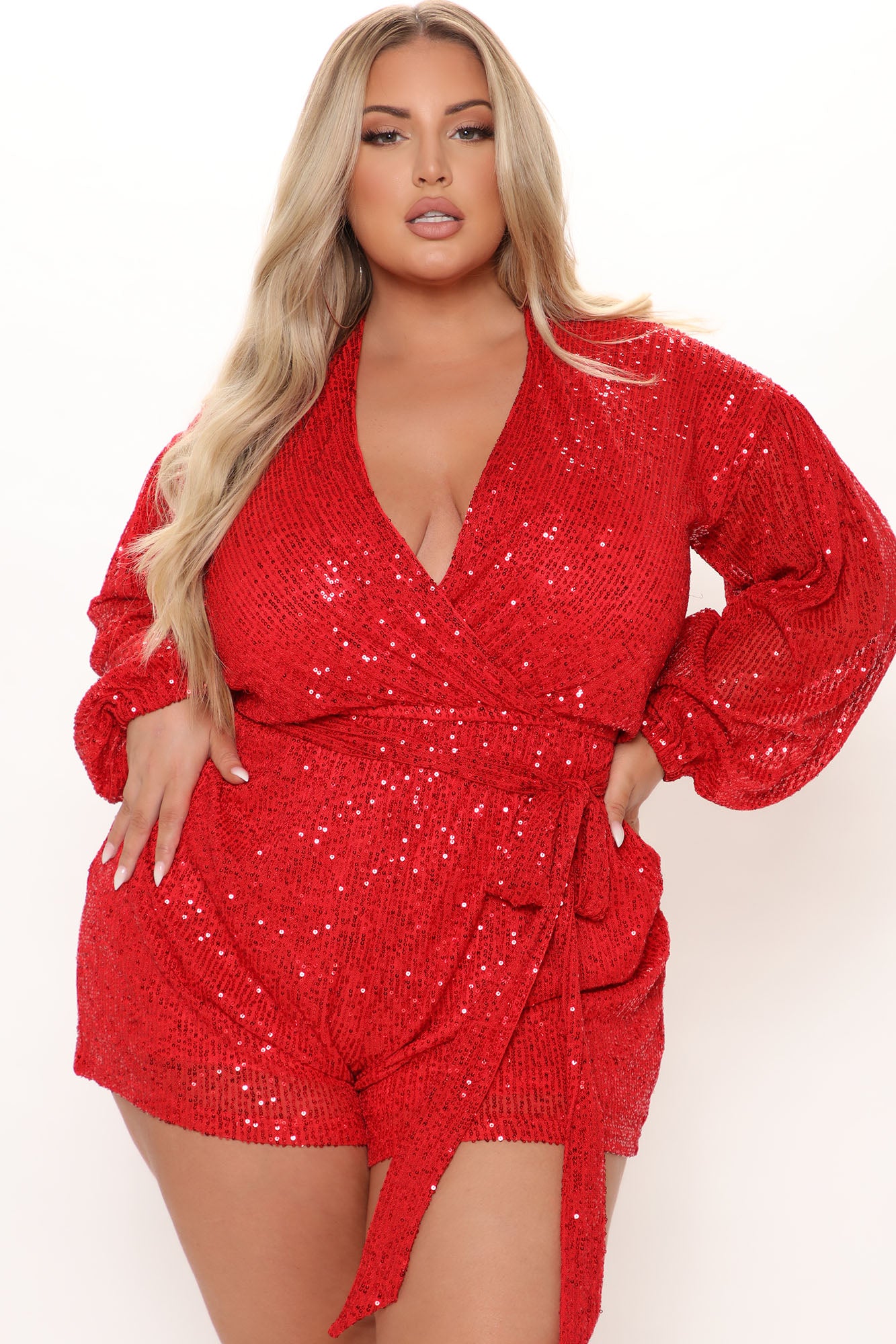 Diva Shine Sequin Romper - Red - Image 5