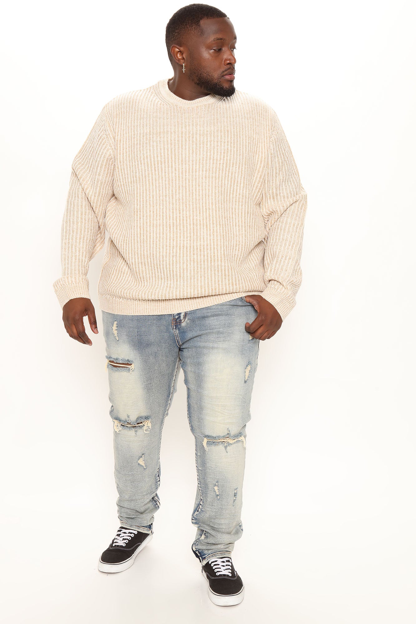 Heavy Ribbed Pullover Sweater - Cream - Image 8