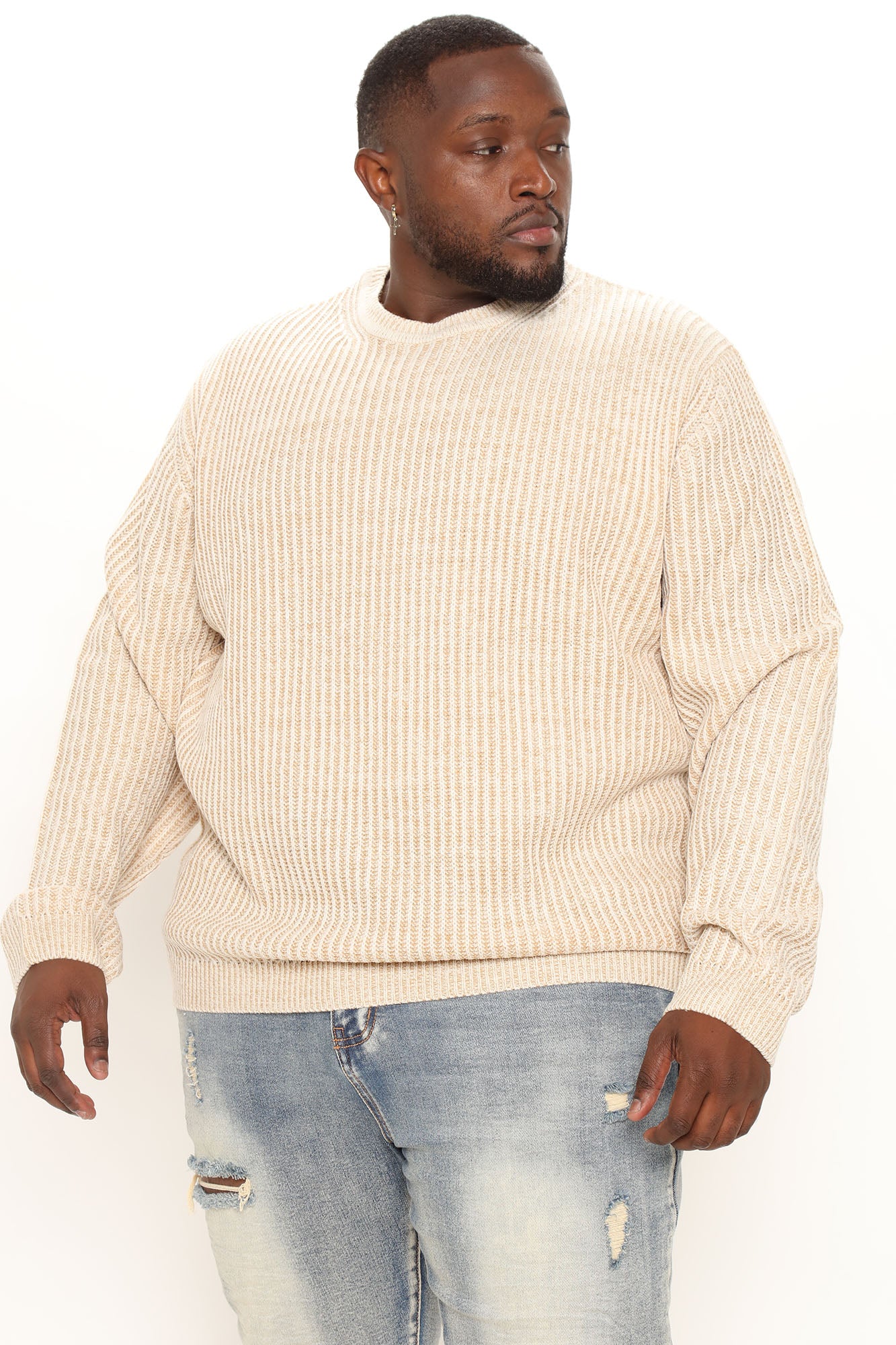 Heavy Ribbed Pullover Sweater - Cream - Image 7