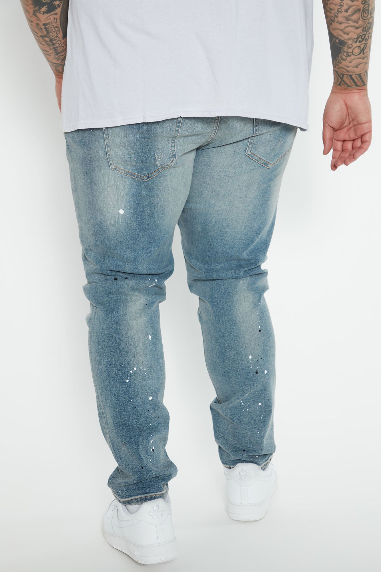 Ripped And Bleach Splatter Slim Jeans - Light Blue Wash - Image 7