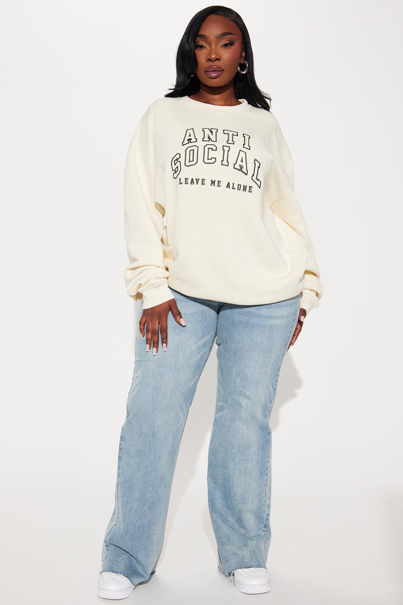 Antisocial Leave Me Alone Sweatshirt - Cream - Image 6