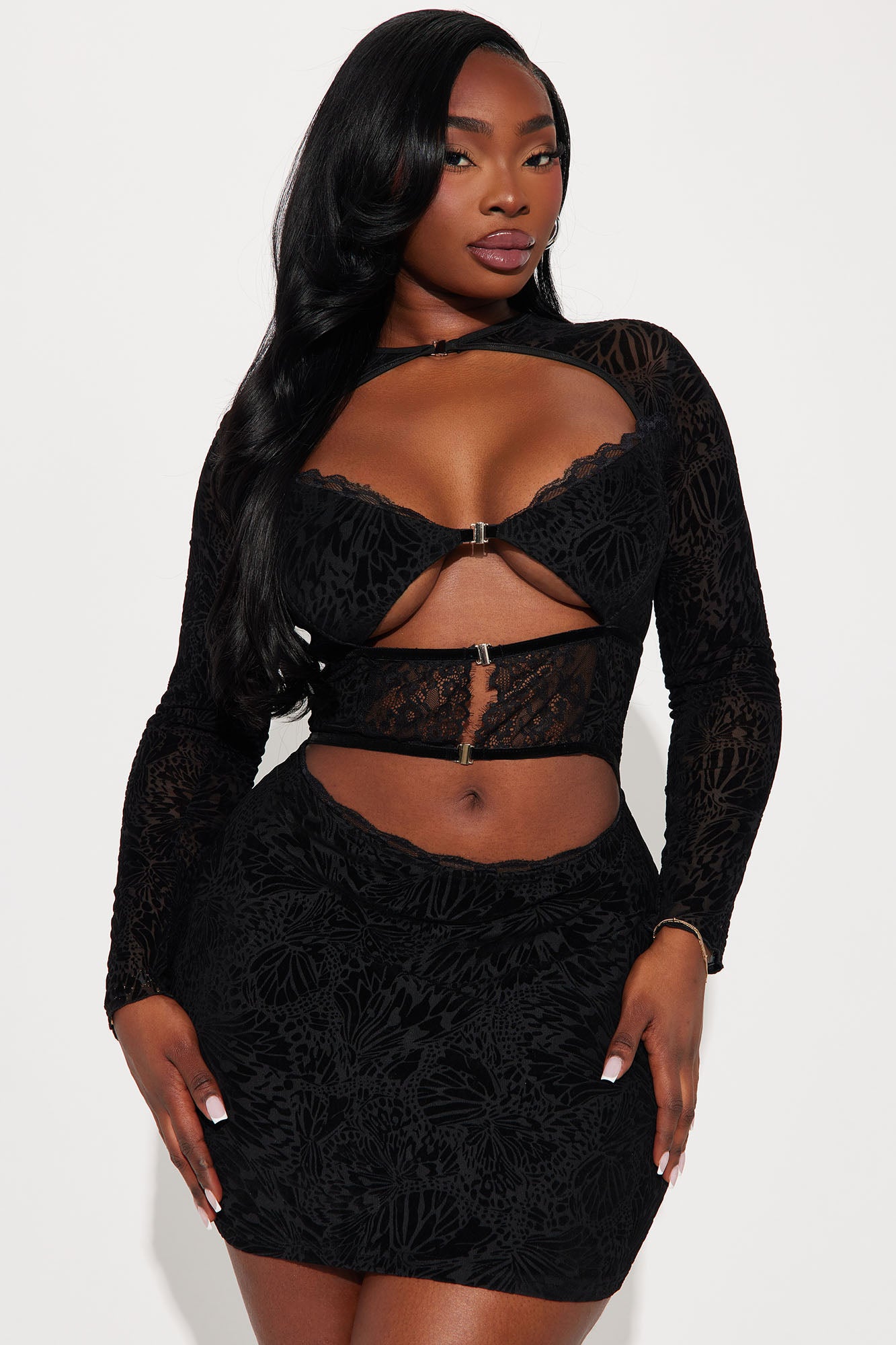 Alexa Longsleeve Mesh Mini Dress - Black - Image 4