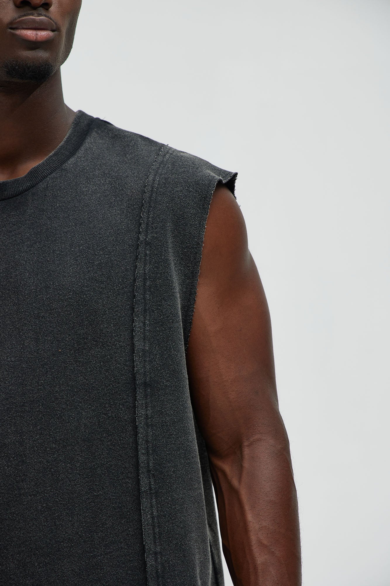 Greaser Paneled Fleece Muscle Tee - Black Wash - Image 3