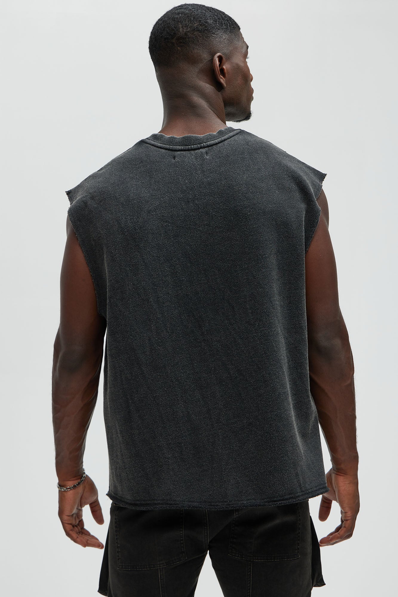 Greaser Paneled Fleece Muscle Tee - Black Wash - Image 4