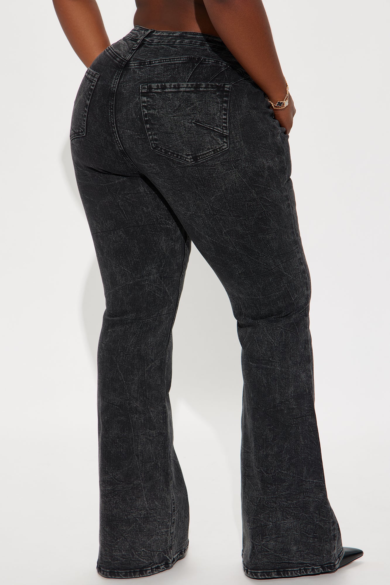 Audrey Booty Lifting Stretch Flare Jeans - Acid Wash Black - Image 6