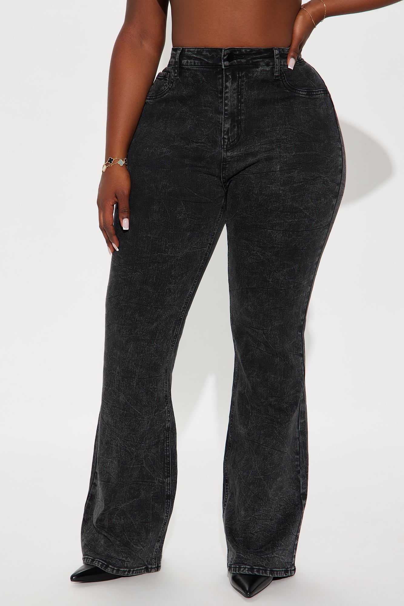Audrey Booty Lifting Stretch Flare Jeans - Acid Wash Black - Image 5