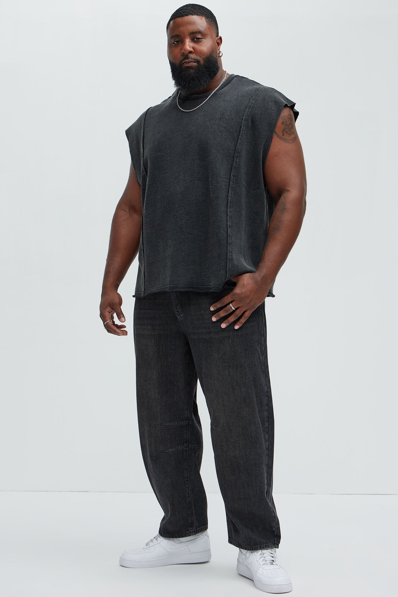 Greaser Paneled Fleece Muscle Tee - Black Wash - Image 6