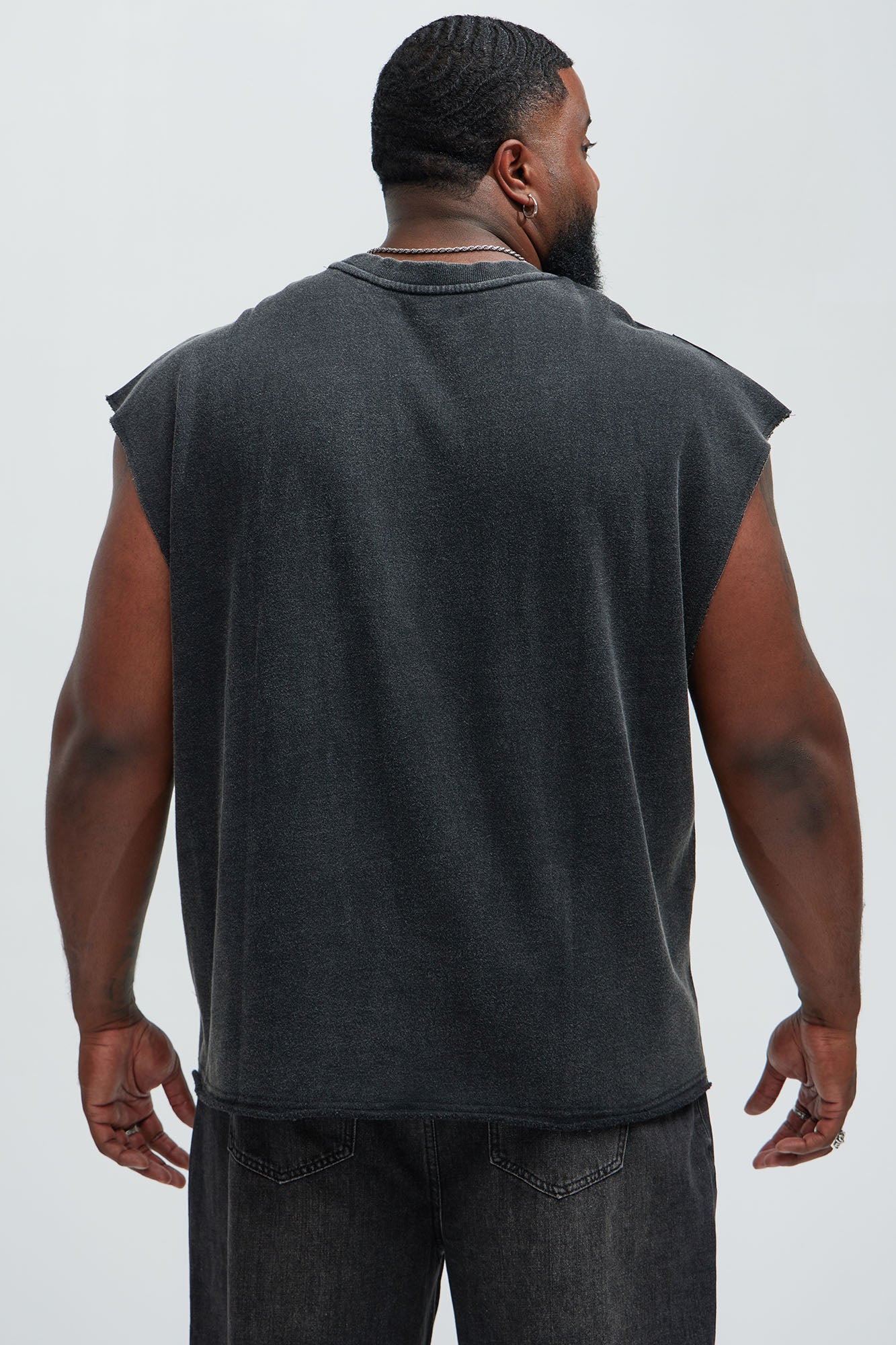 Greaser Paneled Fleece Muscle Tee - Black Wash - Image 7