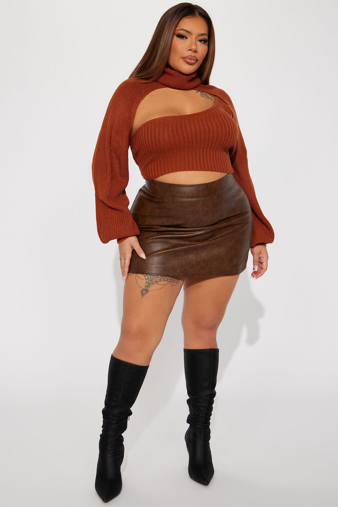 Feel It Out Turtleneck Sweater Set - Cognac - Image 5