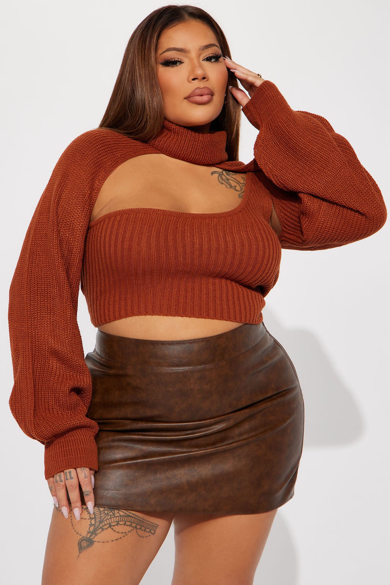 Feel It Out Turtleneck Sweater Set - Cognac - Image 4