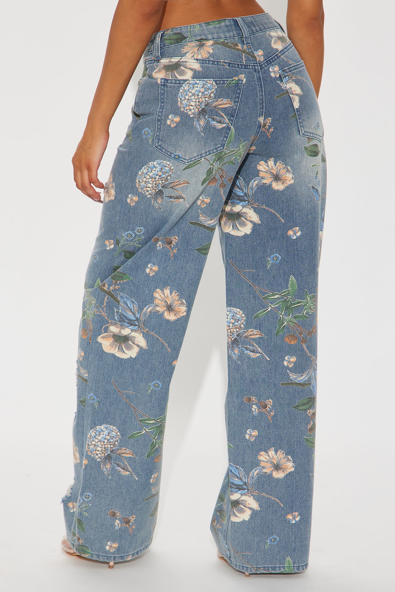Blooming Love Floral Ripped Wide Leg Jeans - Medium Wash - Image 3