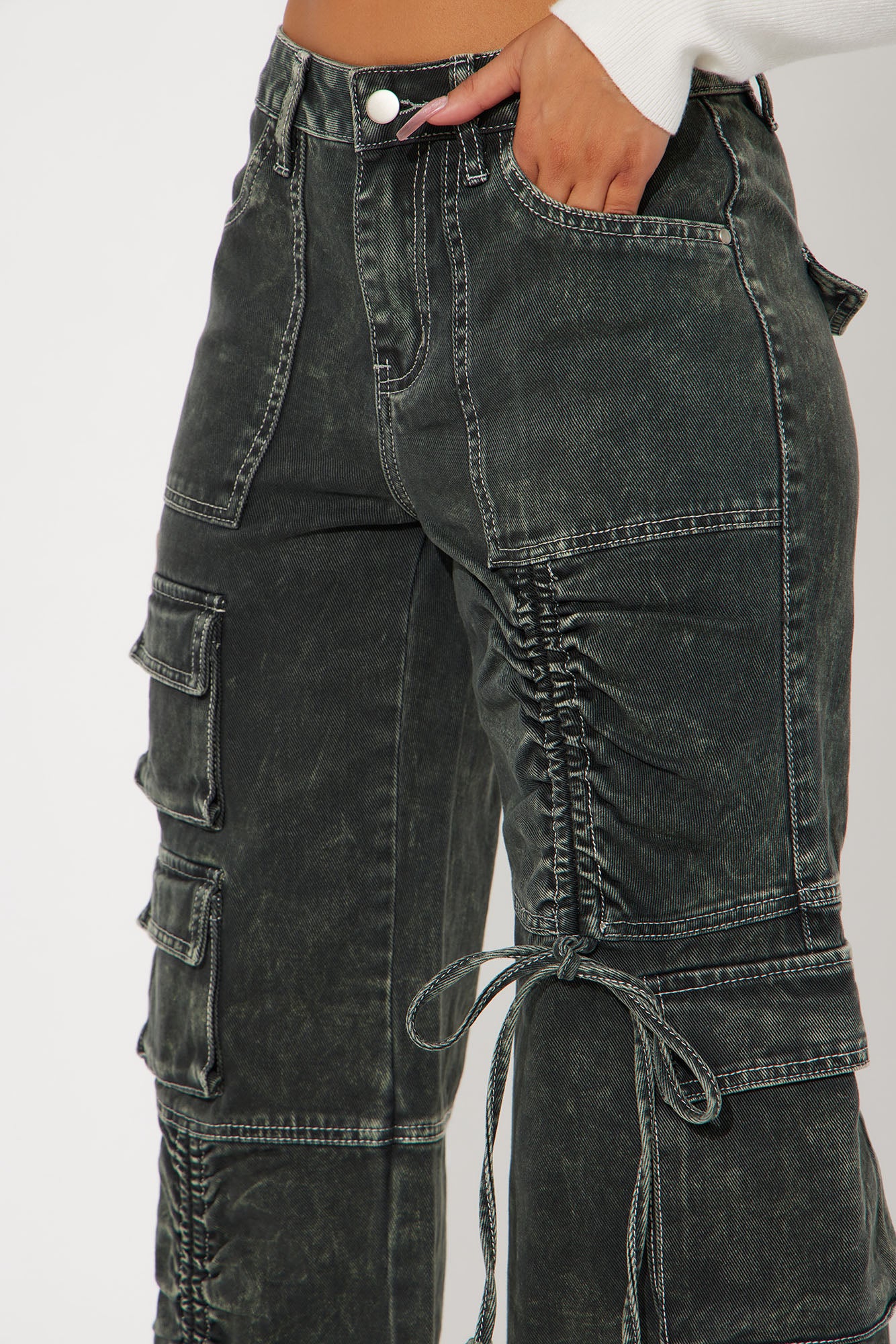 It's A Wrap Cargo Straight Leg Jeans - Green - Image 3