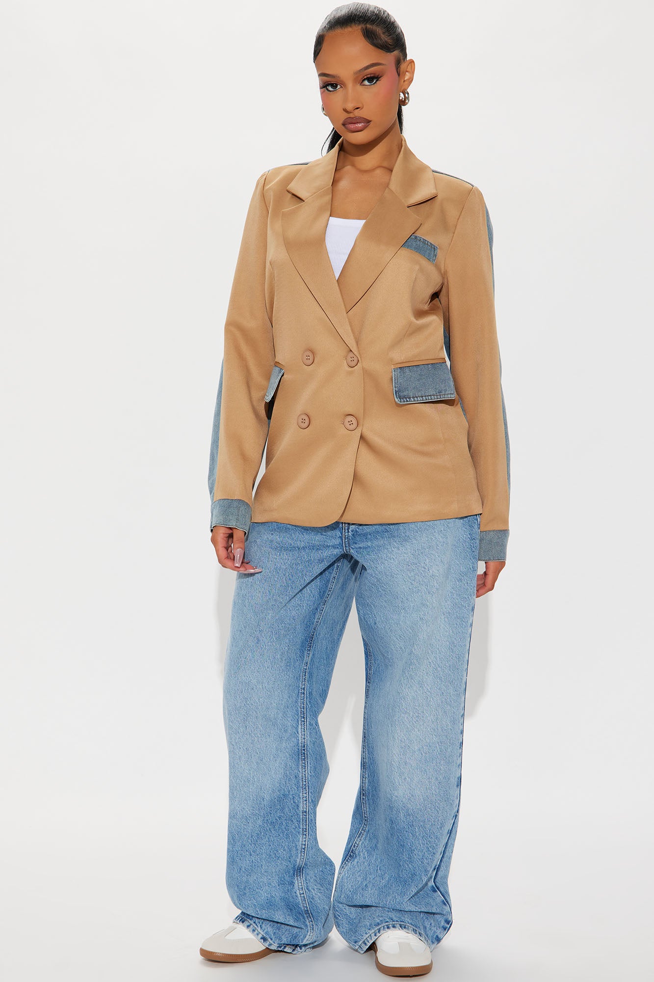 Jupiter Mixed Media Denim Blazer - Cream/combo - Image 3