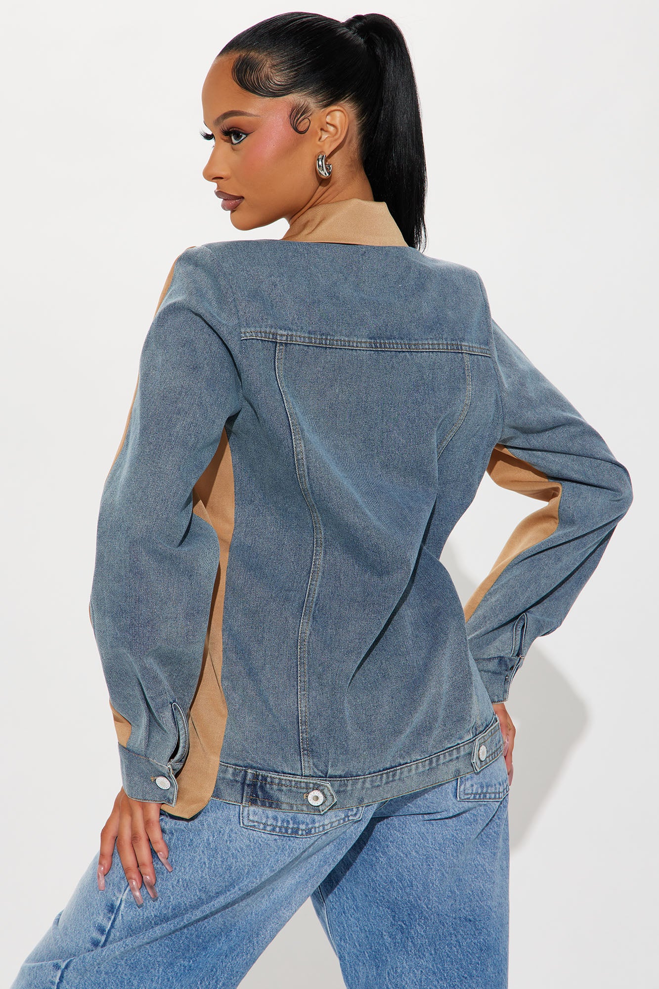 Jupiter Mixed Media Denim Blazer - Cream/combo - Image 4