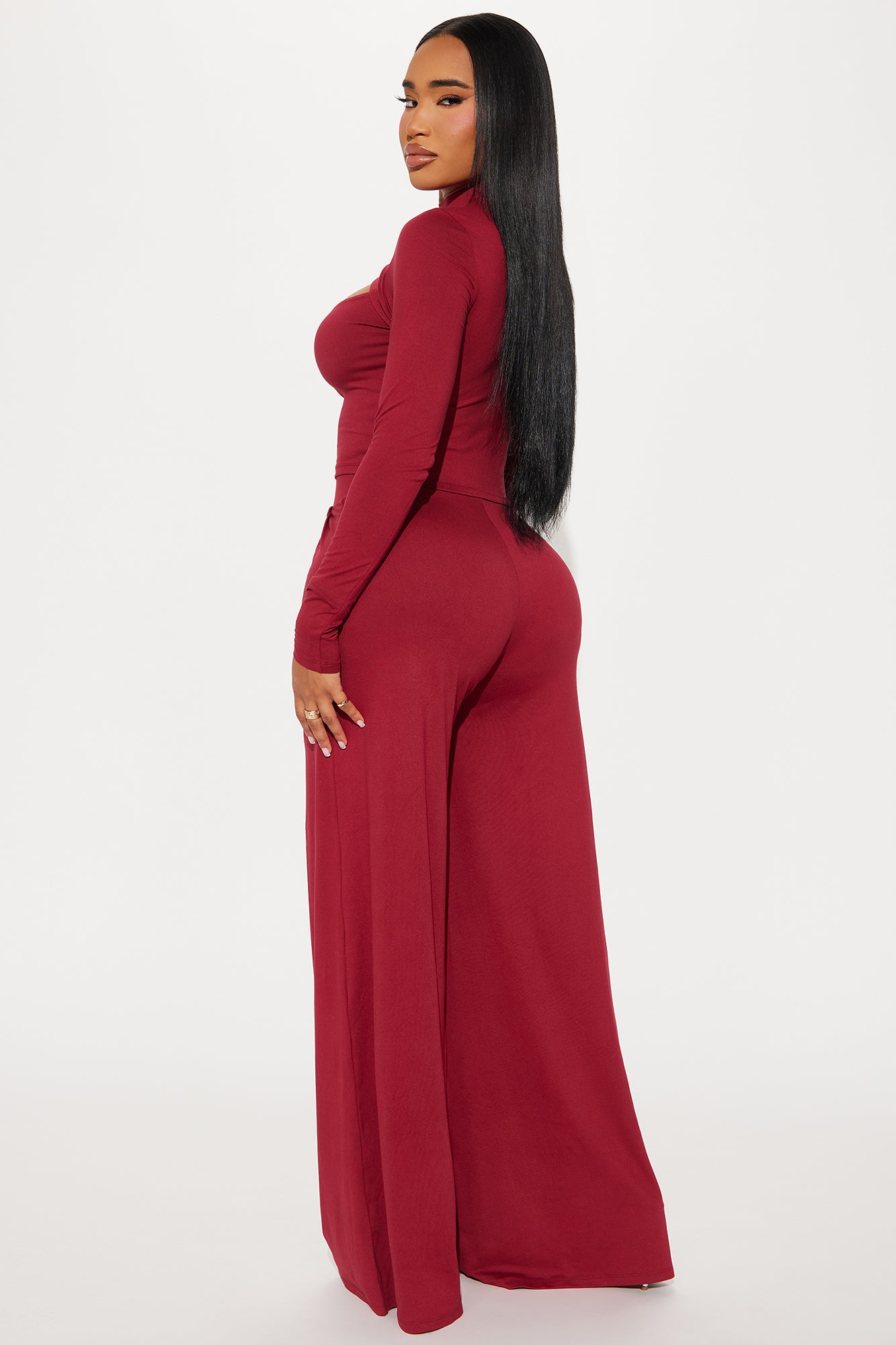 Choosing You Wide Leg Pant Set - Burgundy - Image 3
