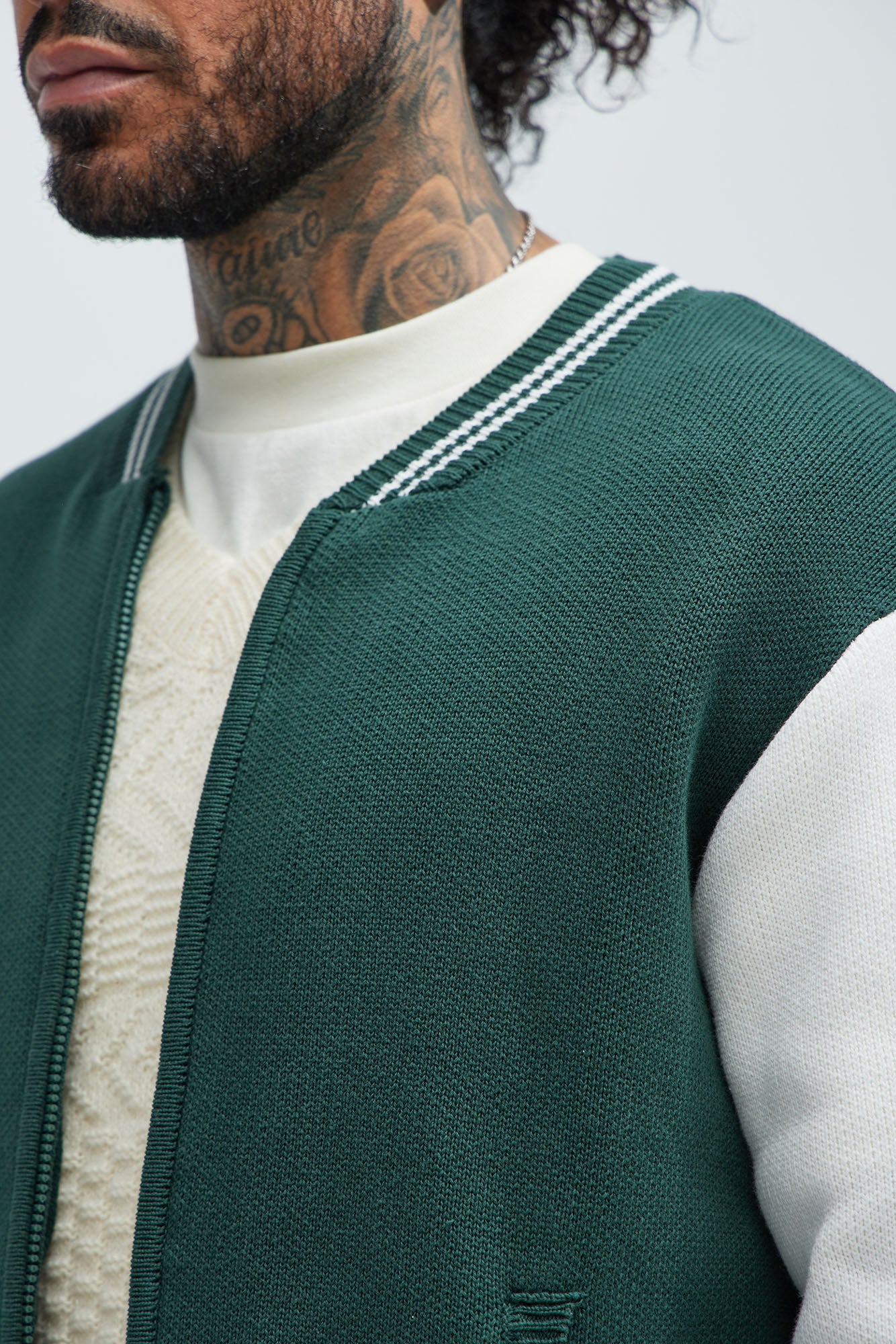 Caspian Knitted Varsity Jacket - Green/combo - Image 3