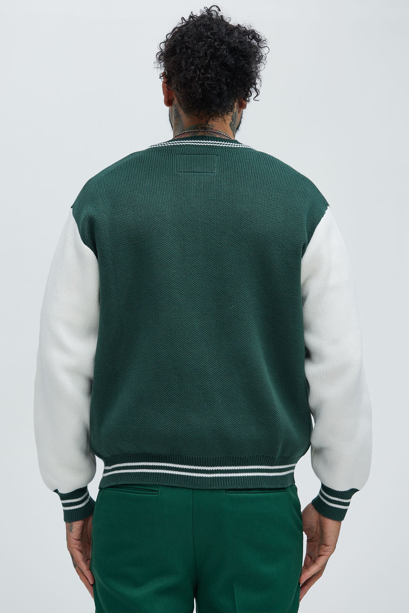 Caspian Knitted Varsity Jacket - Green/combo - Image 4