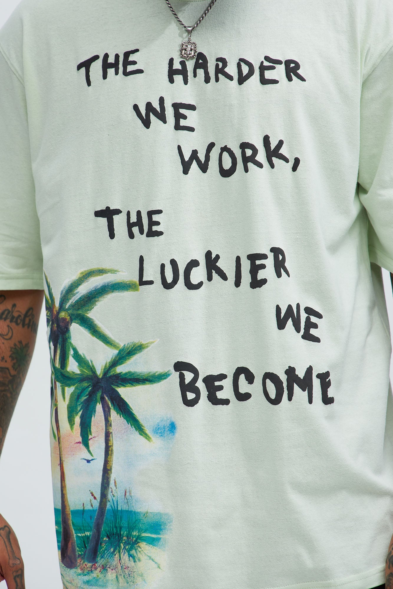 Work Harder Get Luckier Oversized Short Sleeve Tee - Green - Image 3