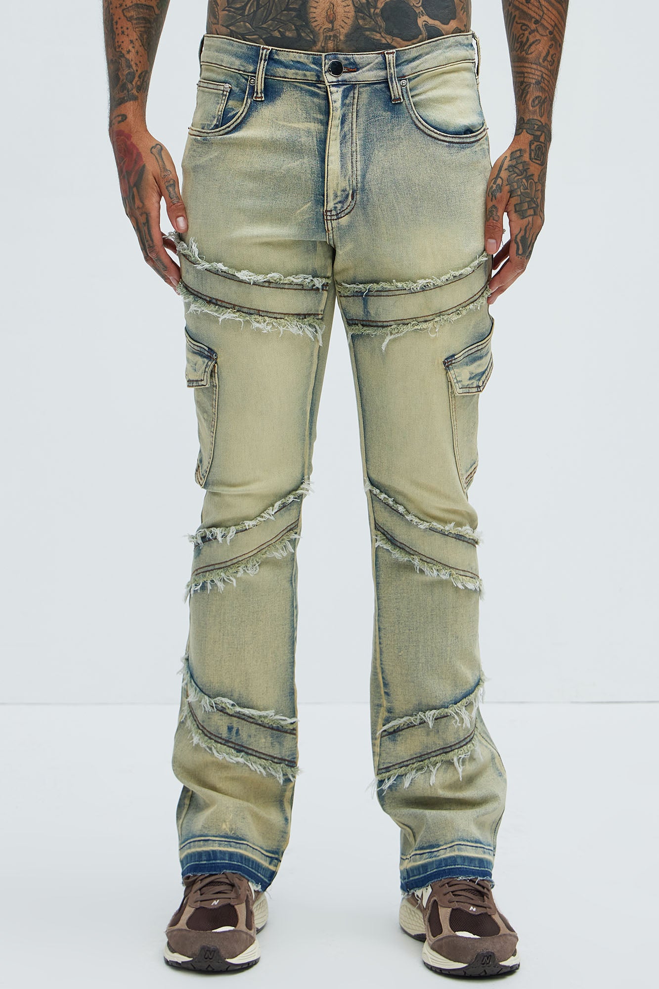 Simi Fray Cargo Stacked Skinny Flare Jeans - Vintage Blue Wash - Image 4