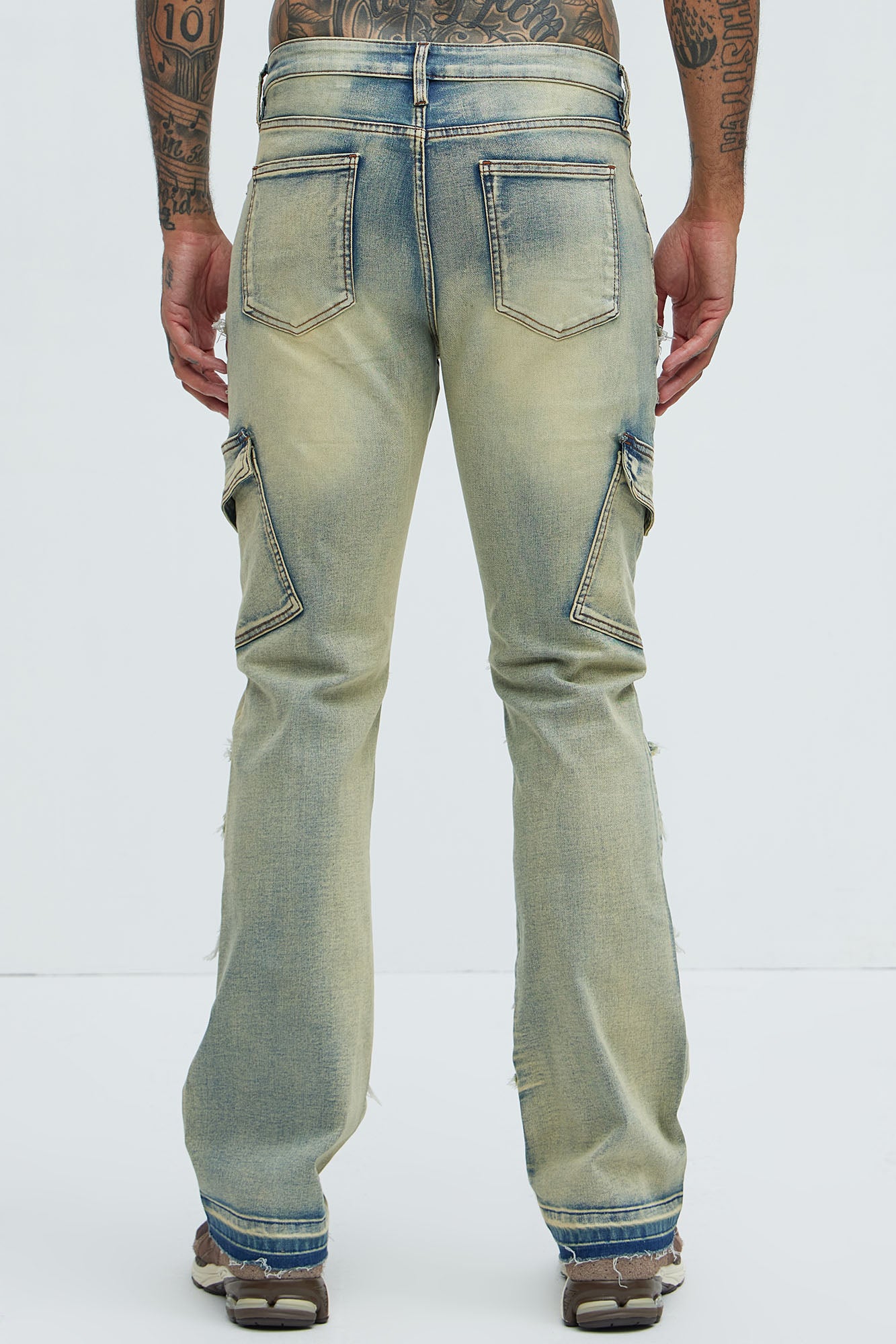 Simi Fray Cargo Stacked Skinny Flare Jeans - Vintage Blue Wash - Image 5