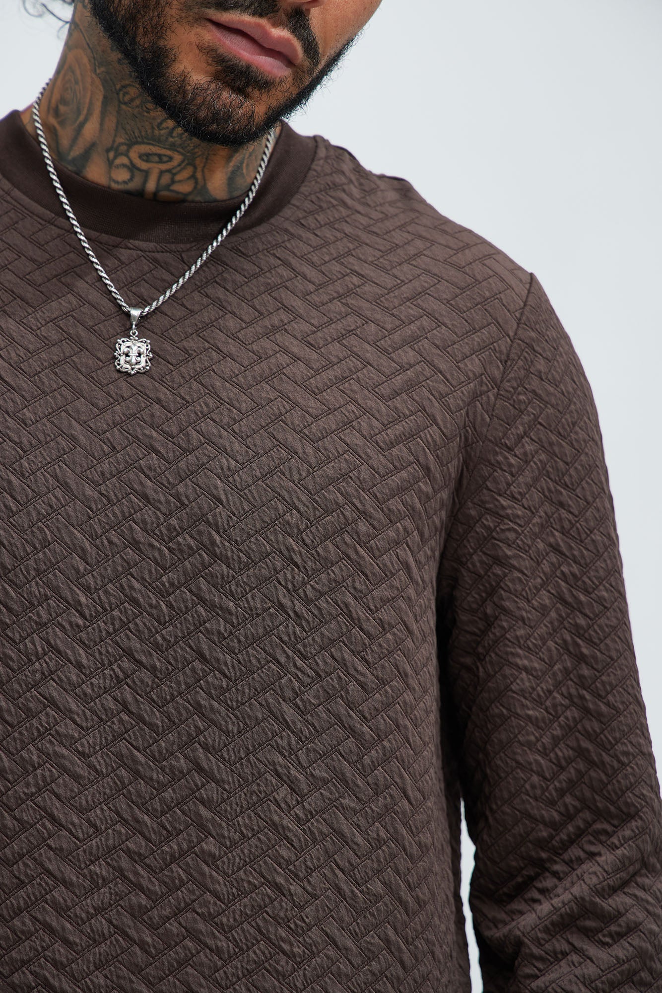 We Outside Textured Long Sleeve Tee - Brown - Image 3
