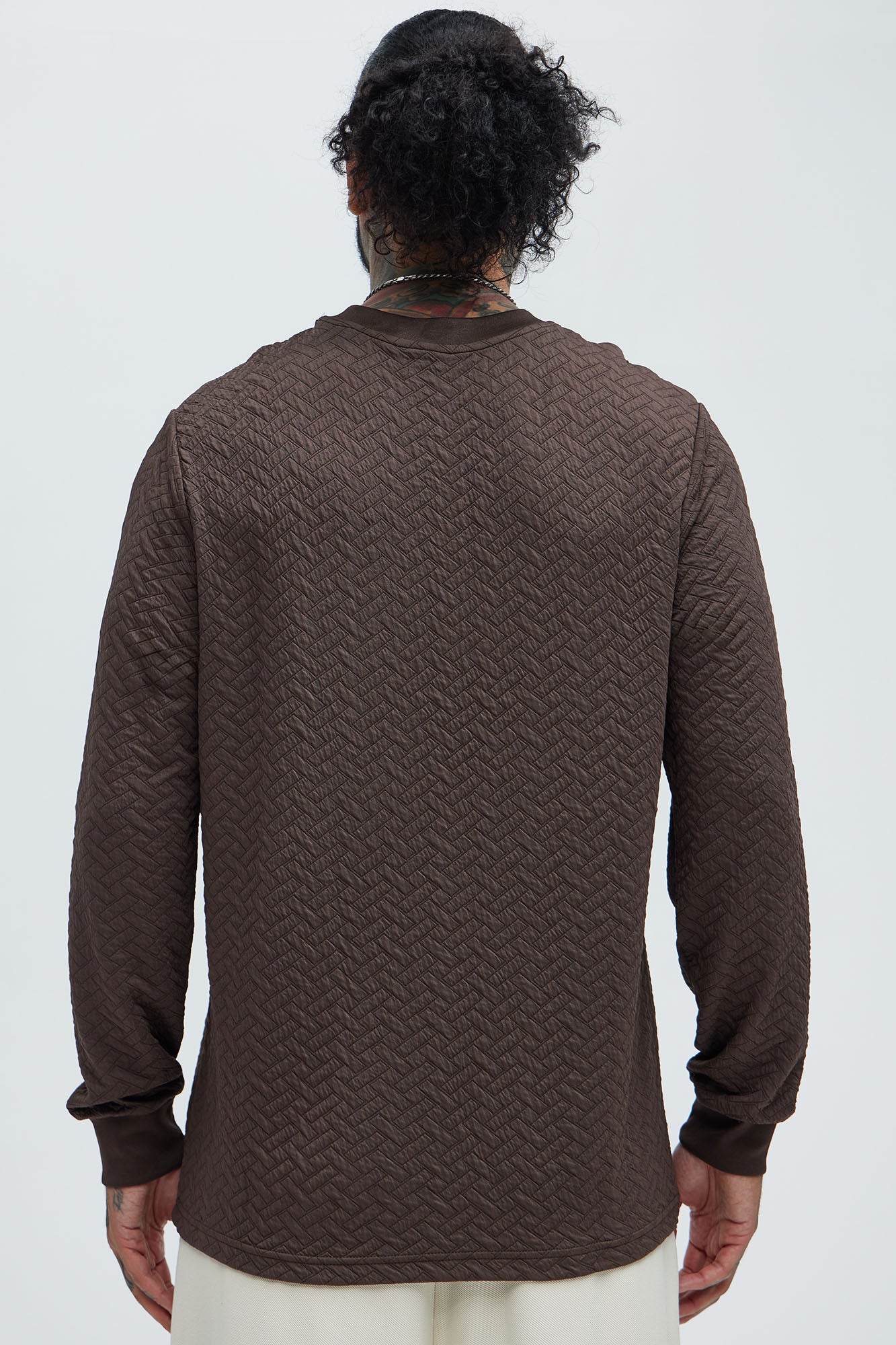 We Outside Textured Long Sleeve Tee - Brown - Image 4