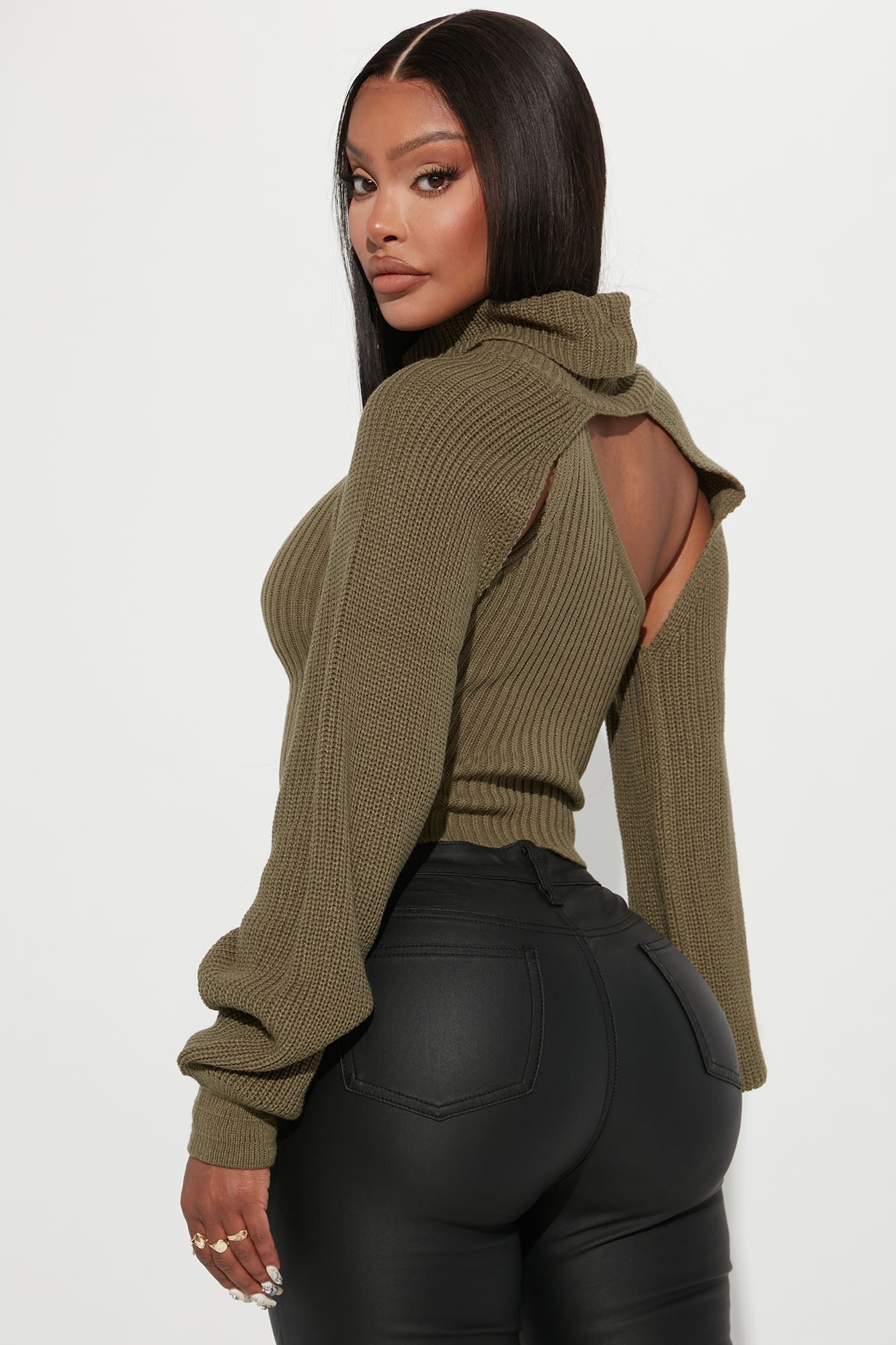 Feel It Out Turtleneck Sweater Set - Olive - Image 3