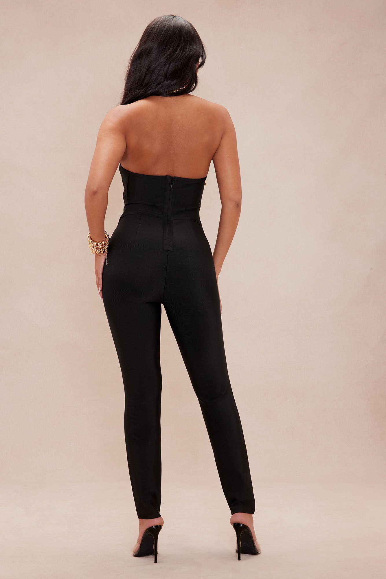 Patricia Embellished Bandage Jumpsuit - Black - Image 4
