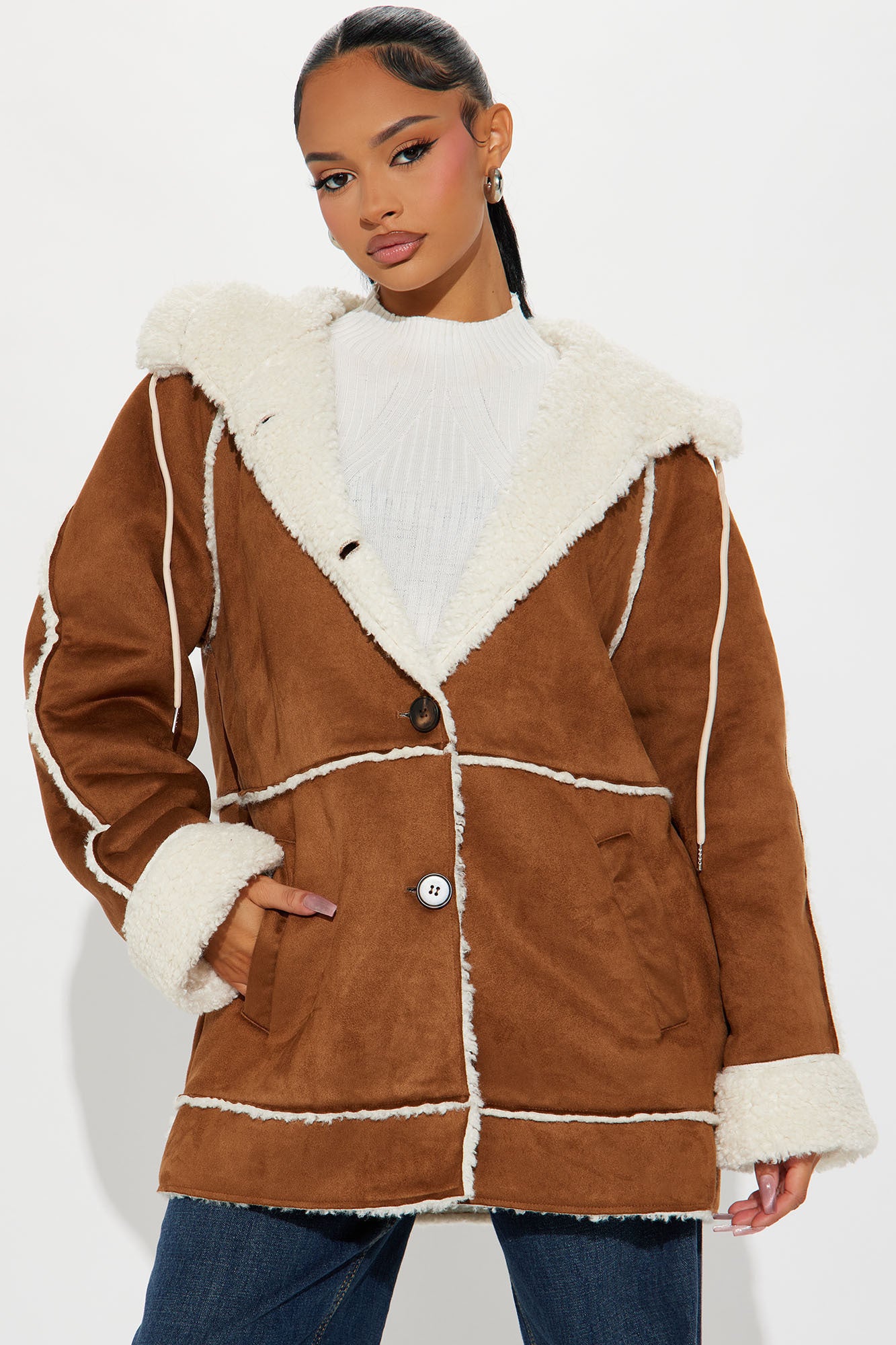 Keep Me Company Faux Suede Coat - Cognac - Image 3
