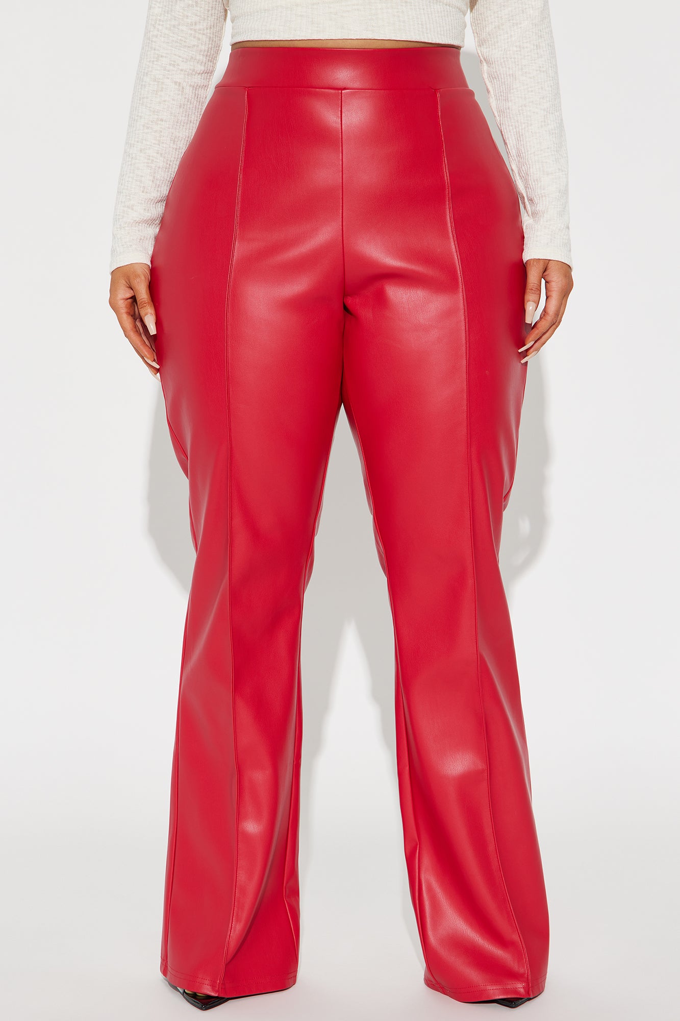 Victoria High Waisted Faux Leather Dress Pants - Red - Image 5