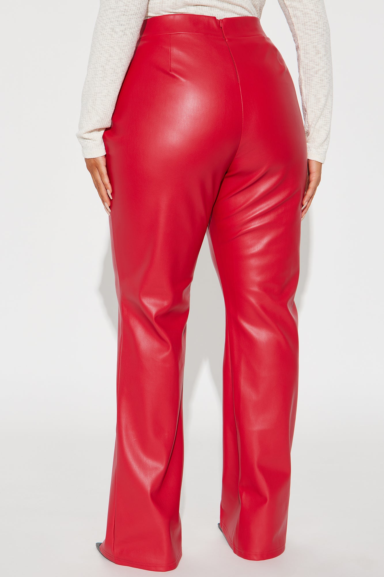 Victoria High Waisted Faux Leather Dress Pants - Red - Image 6