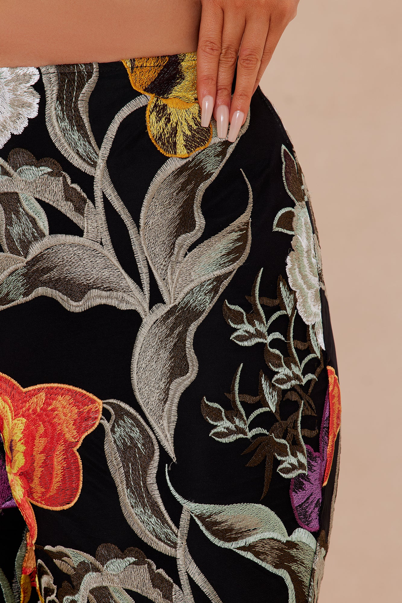 Adaila Floral Embroidered Pant - Black/combo - Image 7