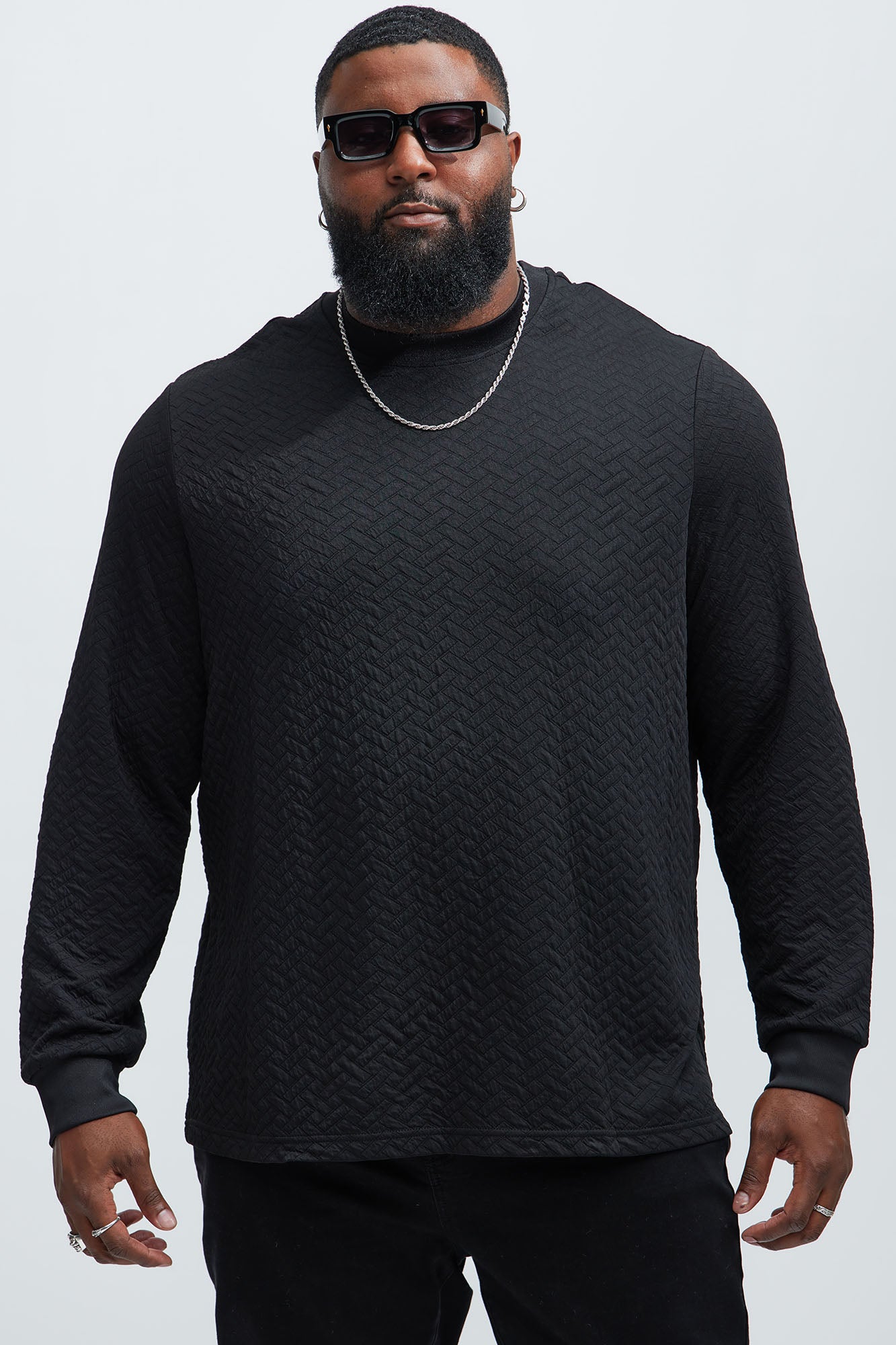 We Outside Textured Long Sleeve Tee - Black - Image 5
