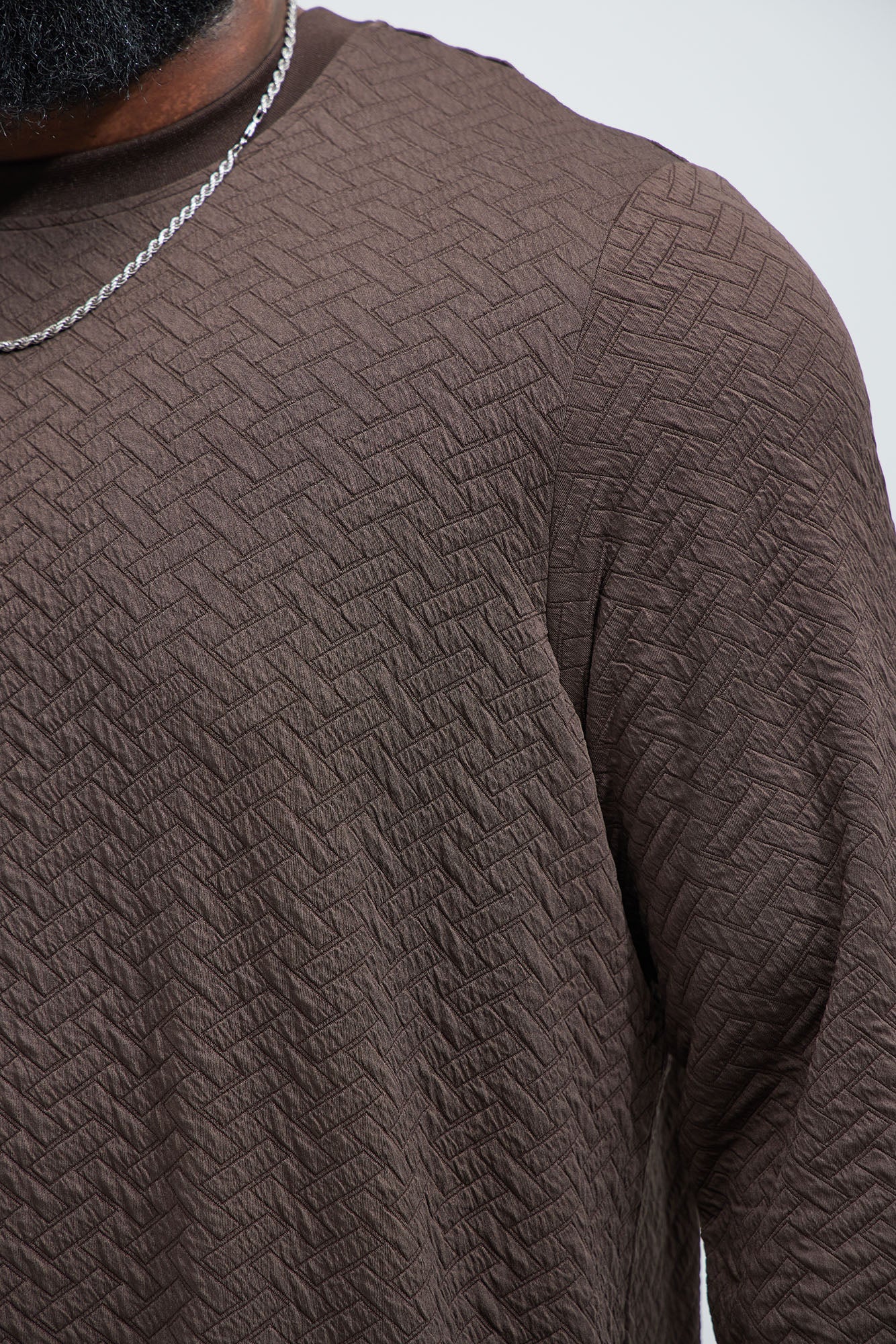 We Outside Textured Long Sleeve Tee - Brown - Image 7