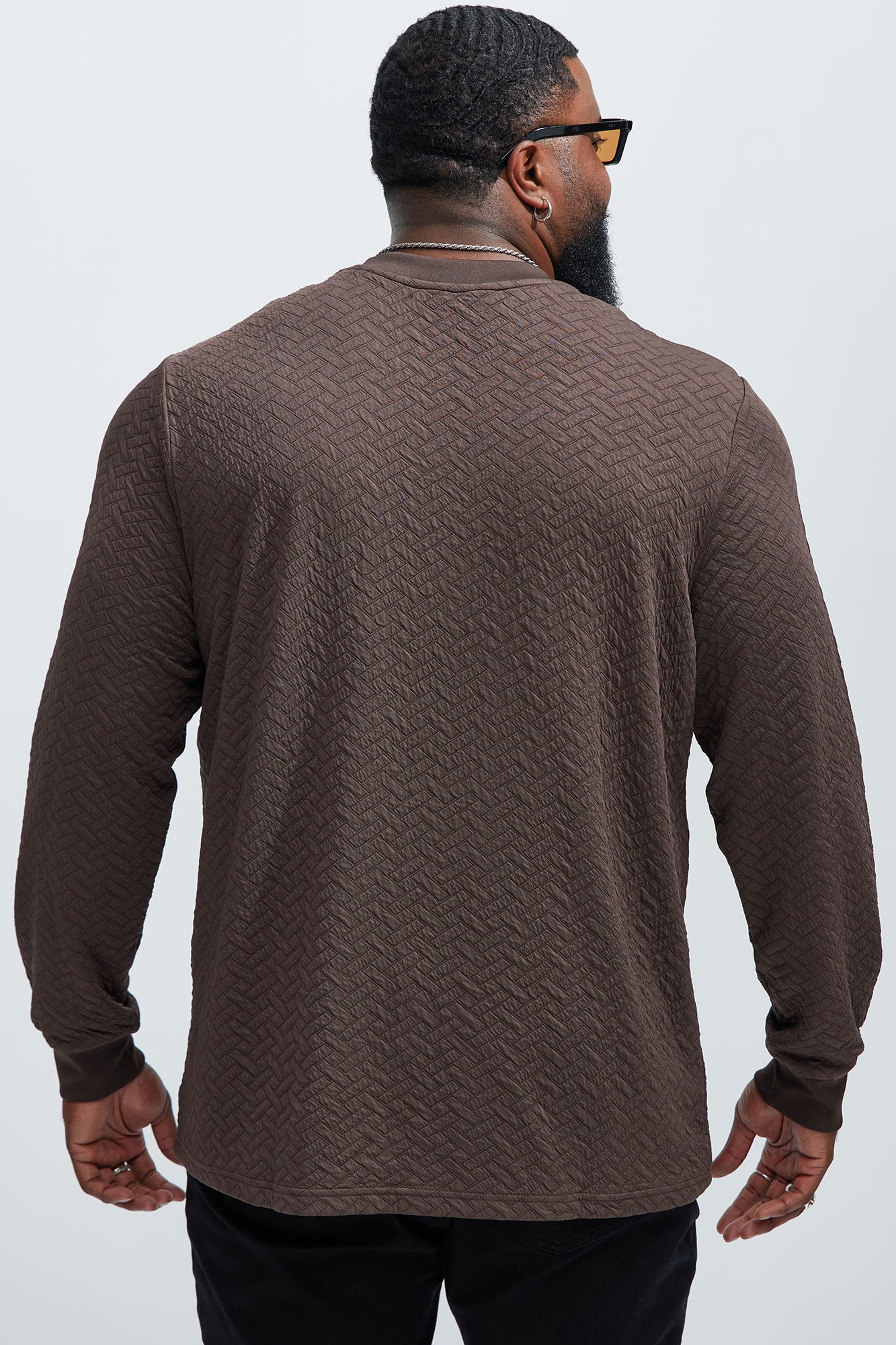 We Outside Textured Long Sleeve Tee - Brown - Image 8